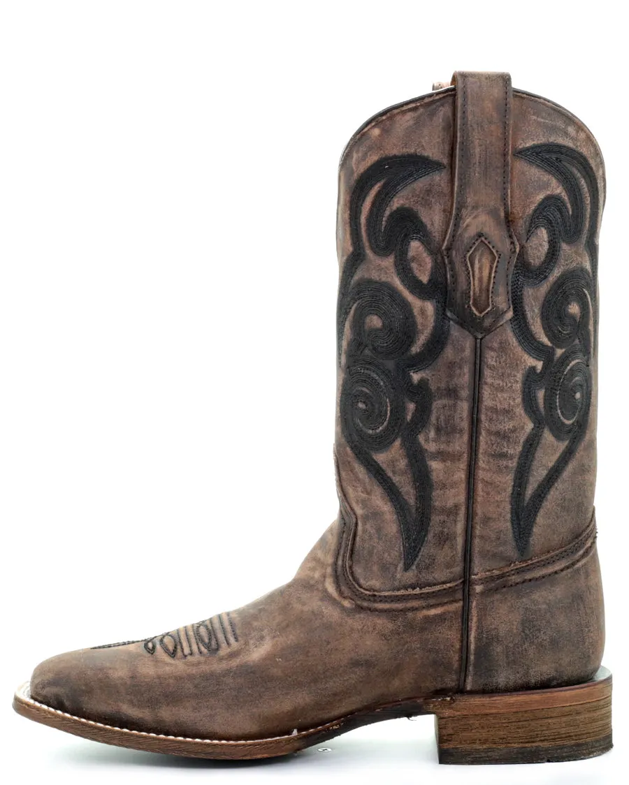 Men's Embroidered Boots - Brown