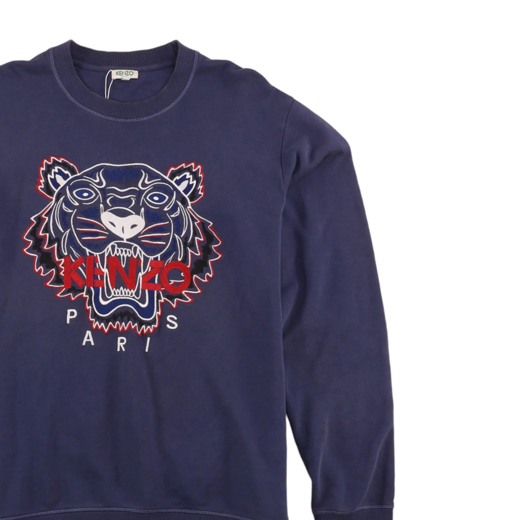 Men's Embroidered Tiger Sweatshirt Navy Size L