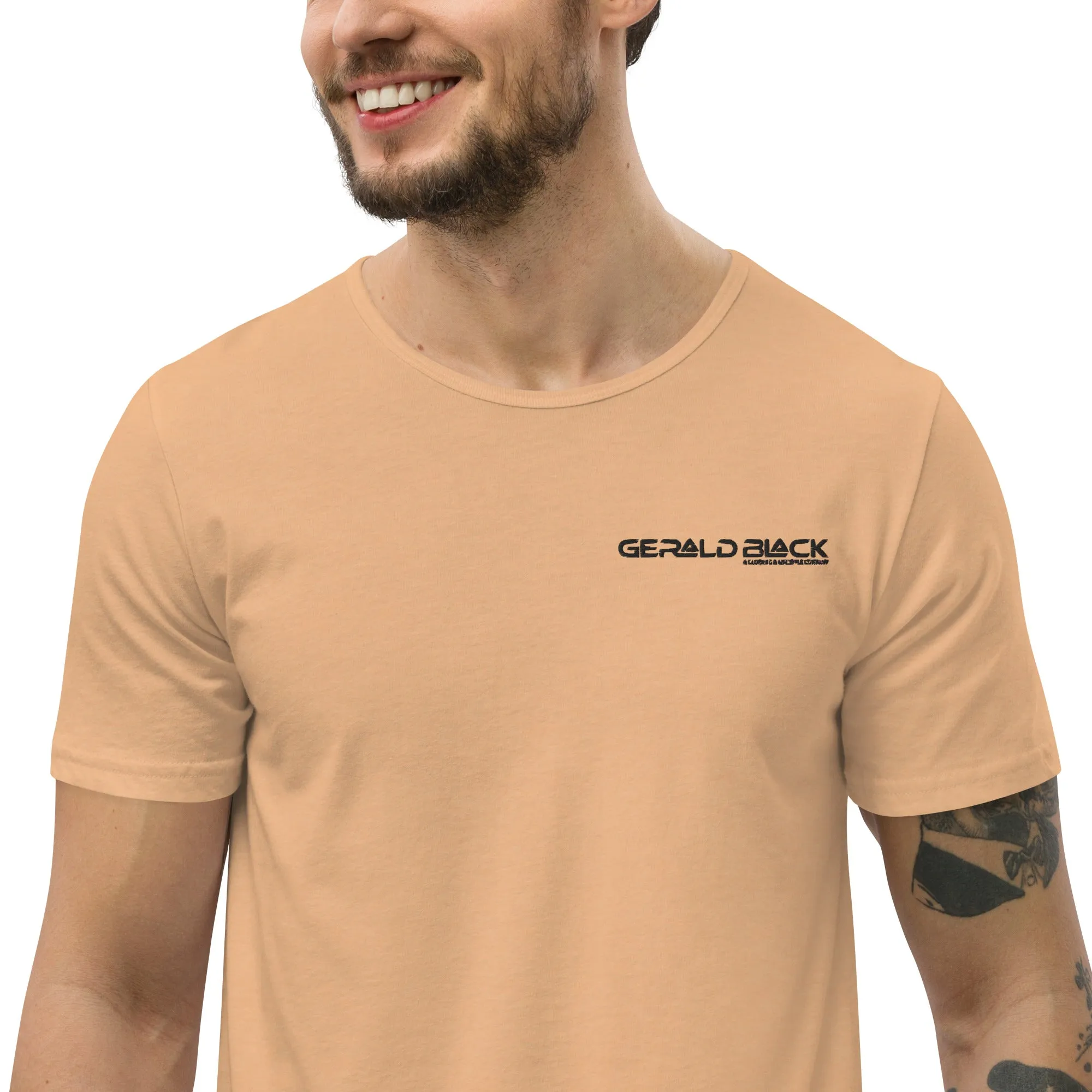 Men's Gerald Black Curved Bottom Hem Regular Fit Statement T-Shirts