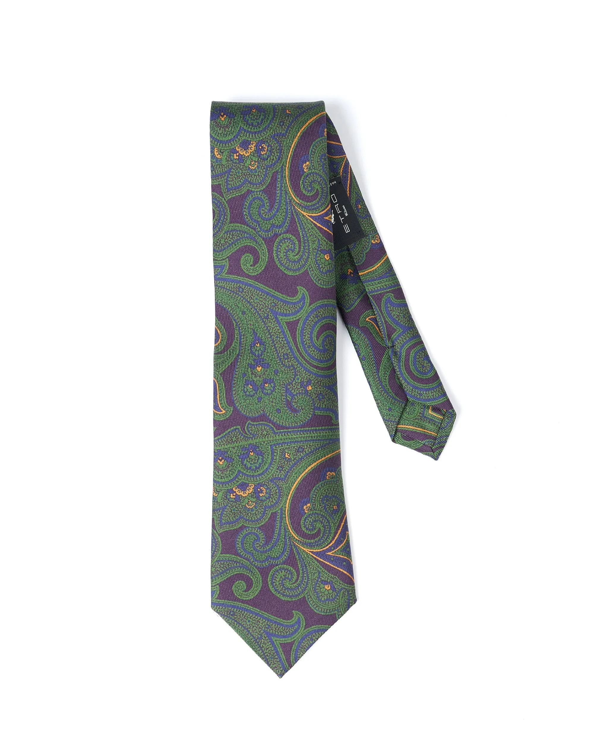 Mens Green/Purple All Over Paisley Tie