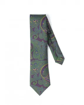 Mens Green/Purple All Over Paisley Tie