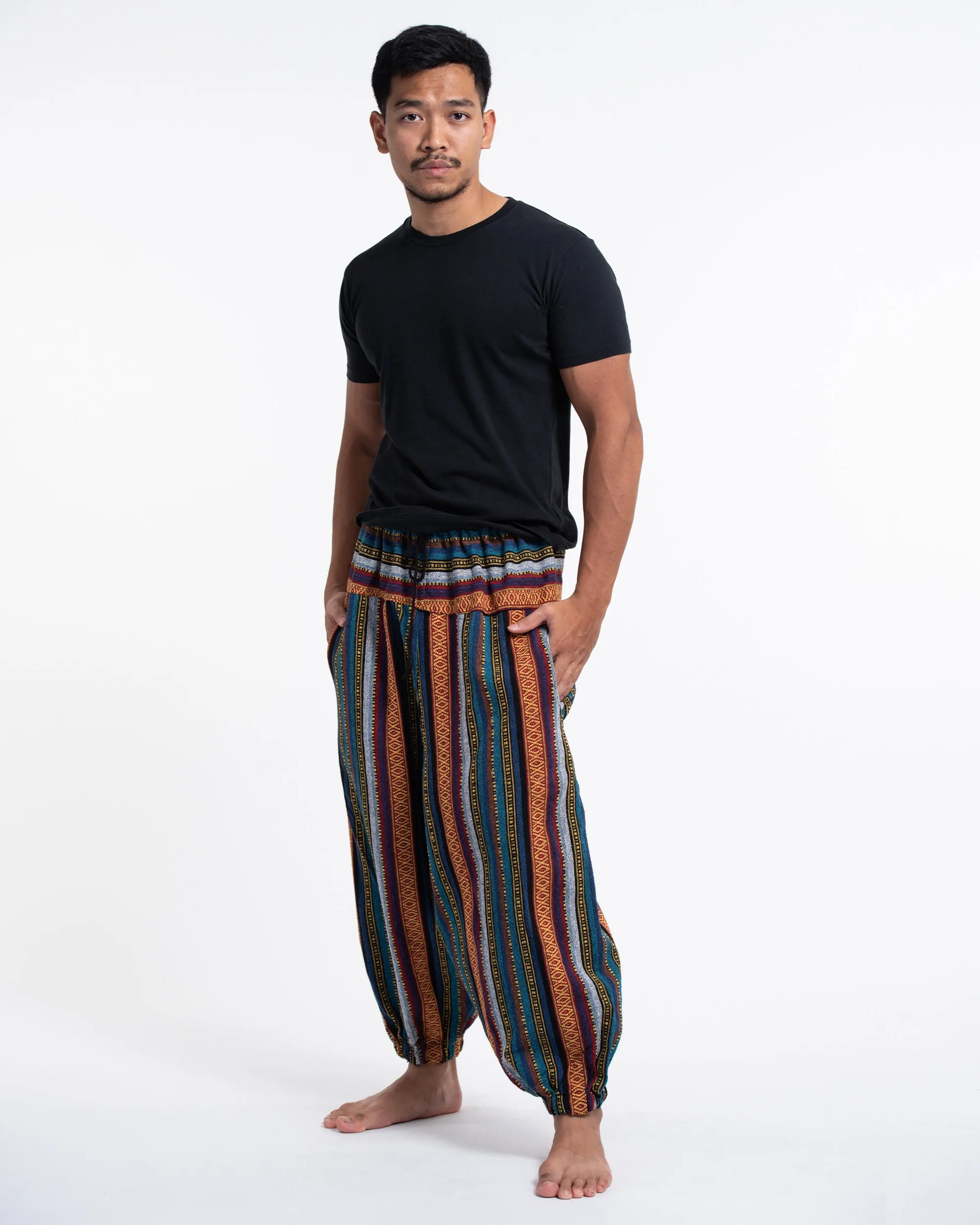 Men's Hill Tribe Low Cut Balloon Pants In Blue Orange