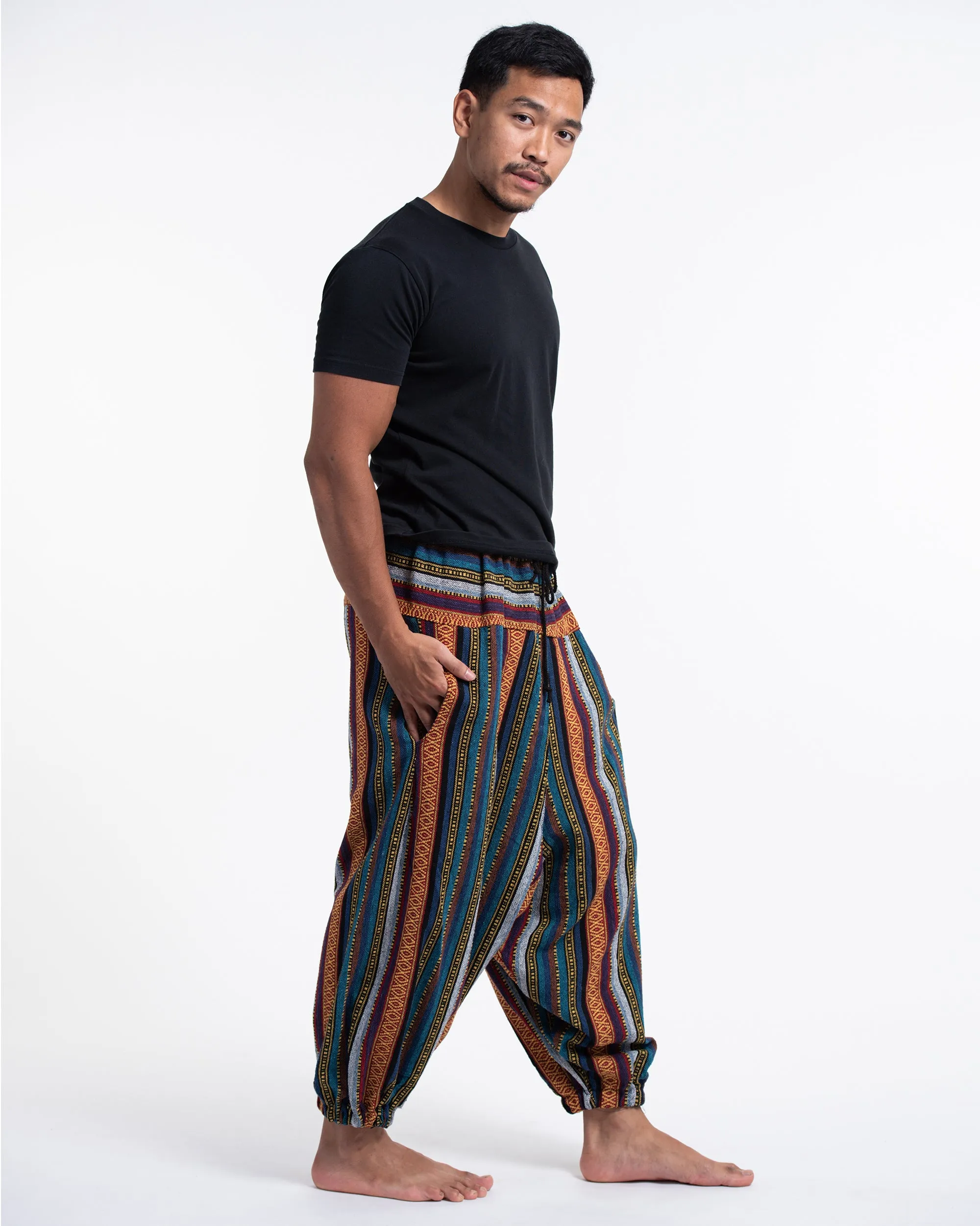 Men's Hill Tribe Low Cut Balloon Pants In Blue Orange