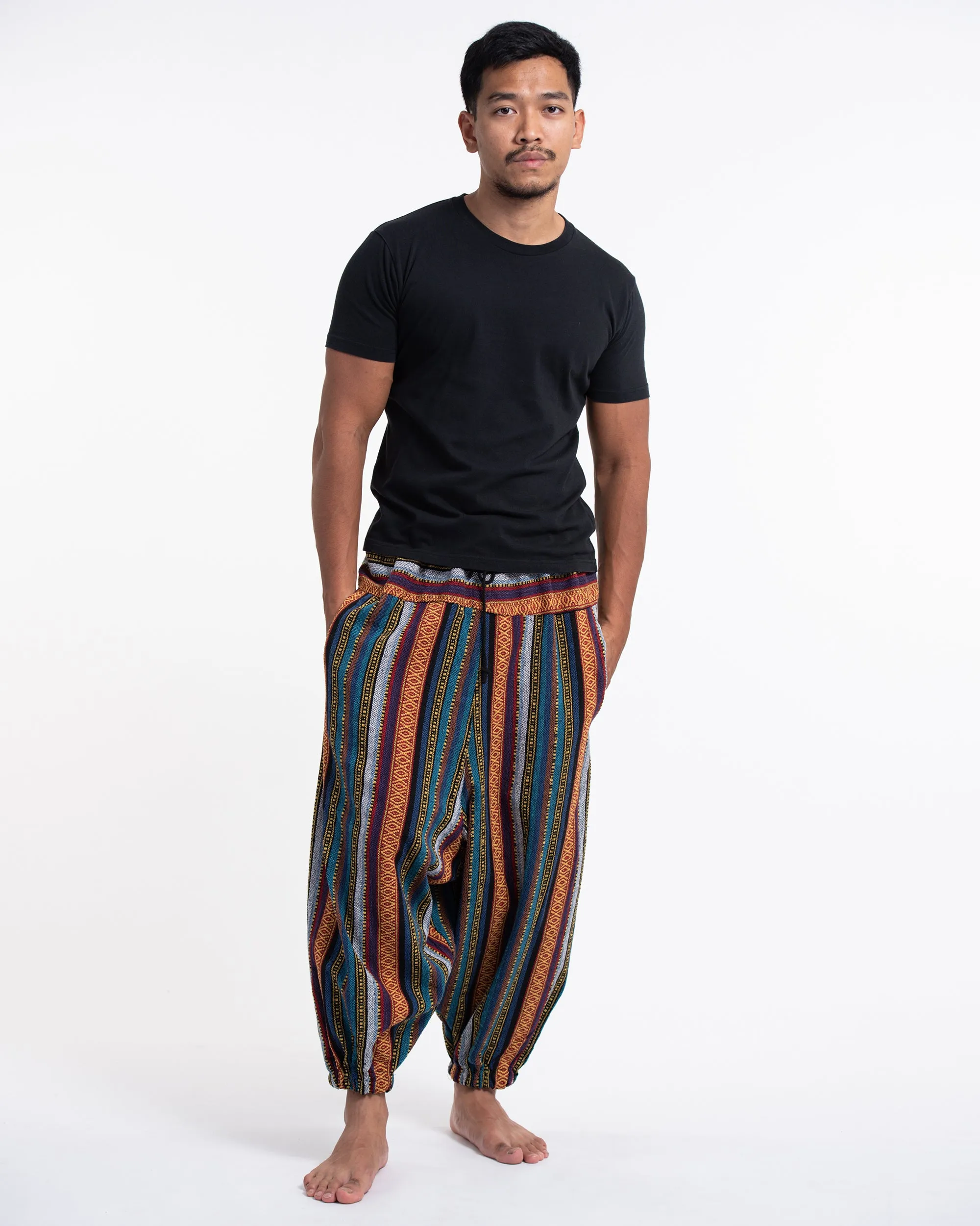 Men's Hill Tribe Low Cut Balloon Pants In Blue Orange