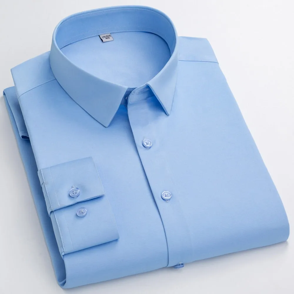 Men's Light Blue Free Stretchy Pocketless Business Long Sleeve Shirts