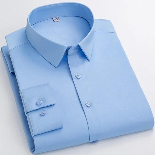 Men's Light Blue Free Stretchy Pocketless Business Long Sleeve Shirts