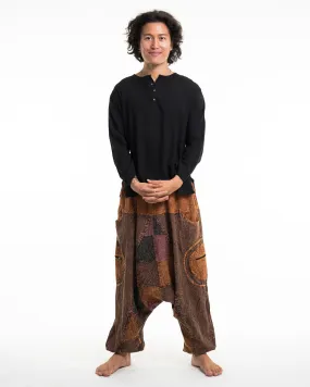 Men's Patchwork Stone Washed Low Cut Cotton Pants in Brown 03