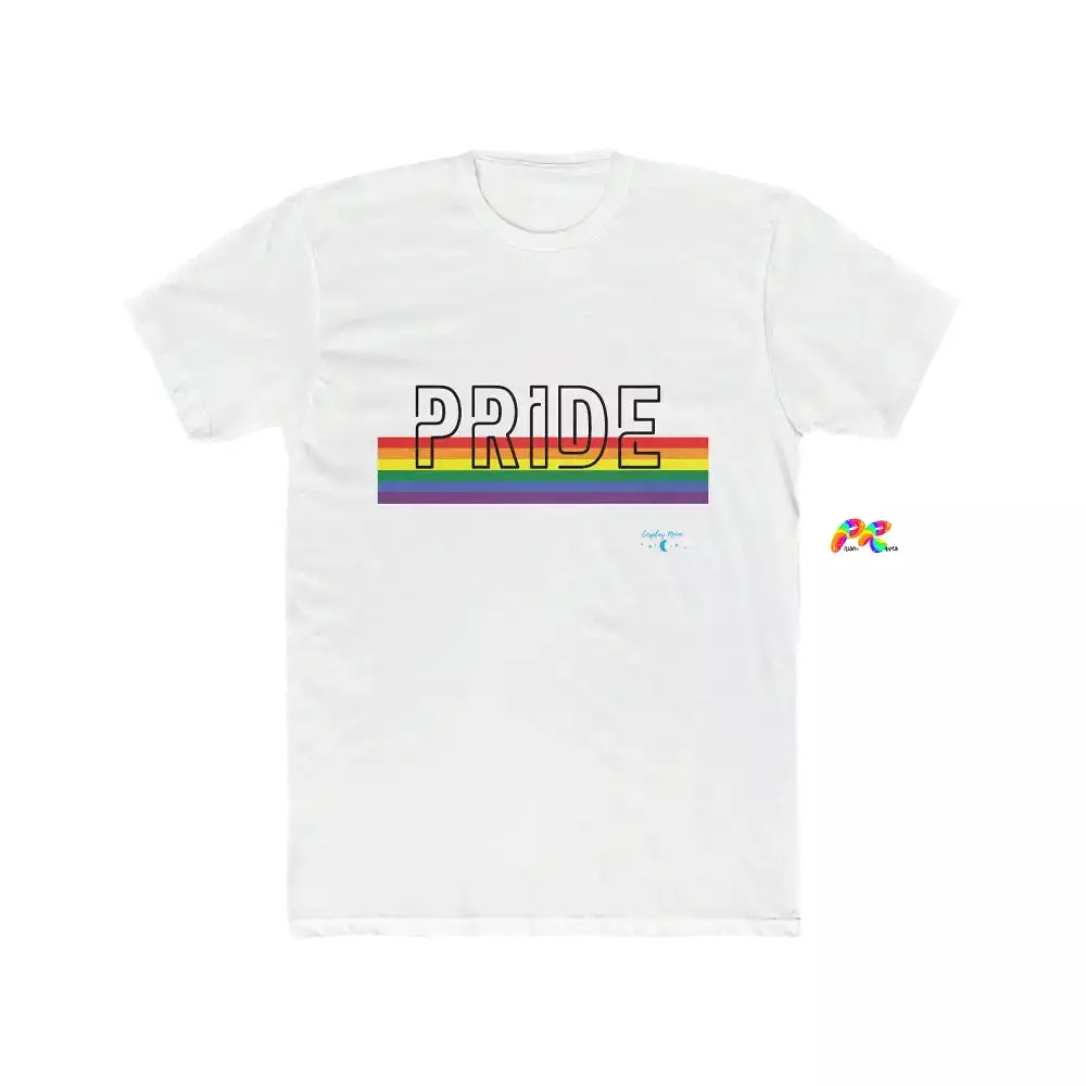 Men's Pride w Rainbow Lines Cotton Crew T-Shirt