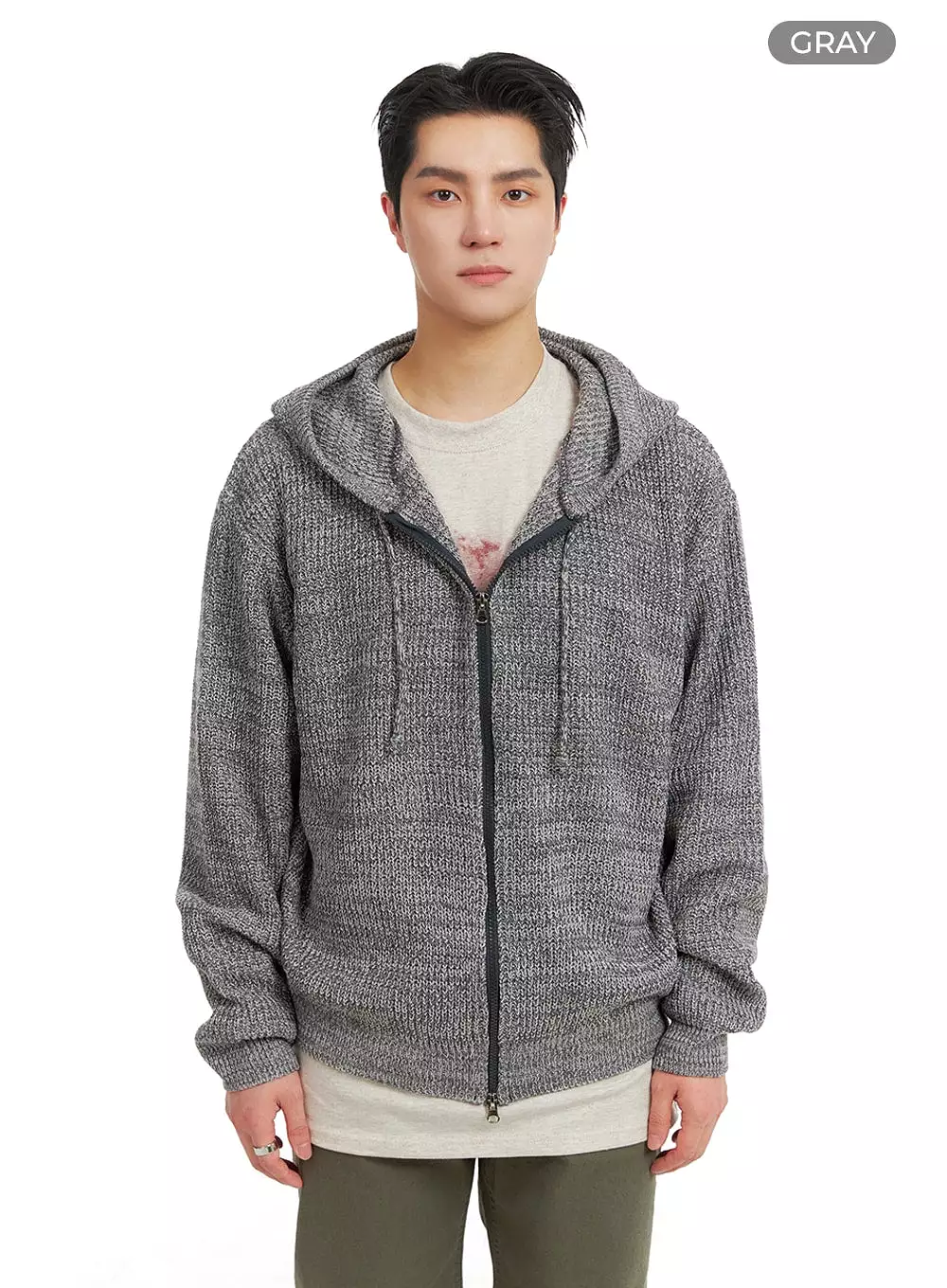 Men's Textured Knit Hoodie Jacket IA401