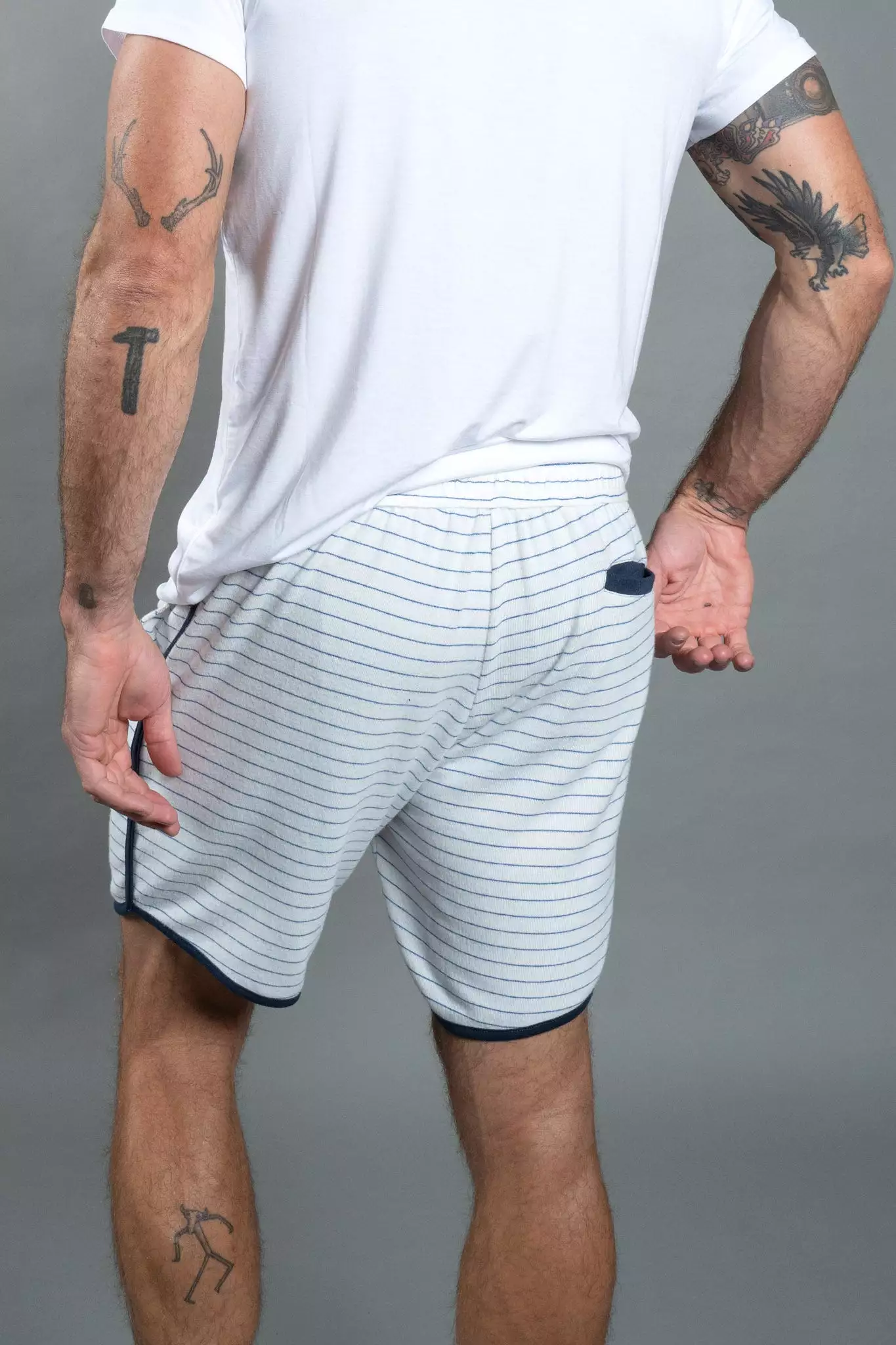 Men's White & Navy Thin Stripe O.S.B. Shorts