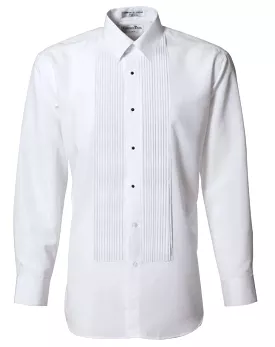 Men's White Slim Fit 1/4 Pleated Laydown Collar Tuxedo Shirt