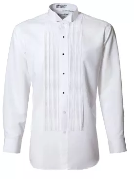 Men's White Slim Fit 1/4 Pleated Wing-Tip Tuxedo Shirt