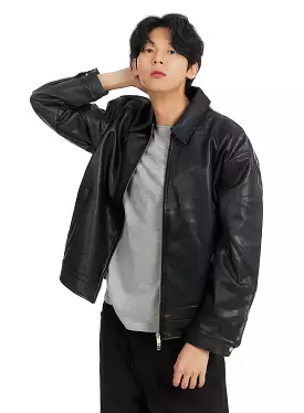 Men's Zip Up Faux Leather Jacket IA401