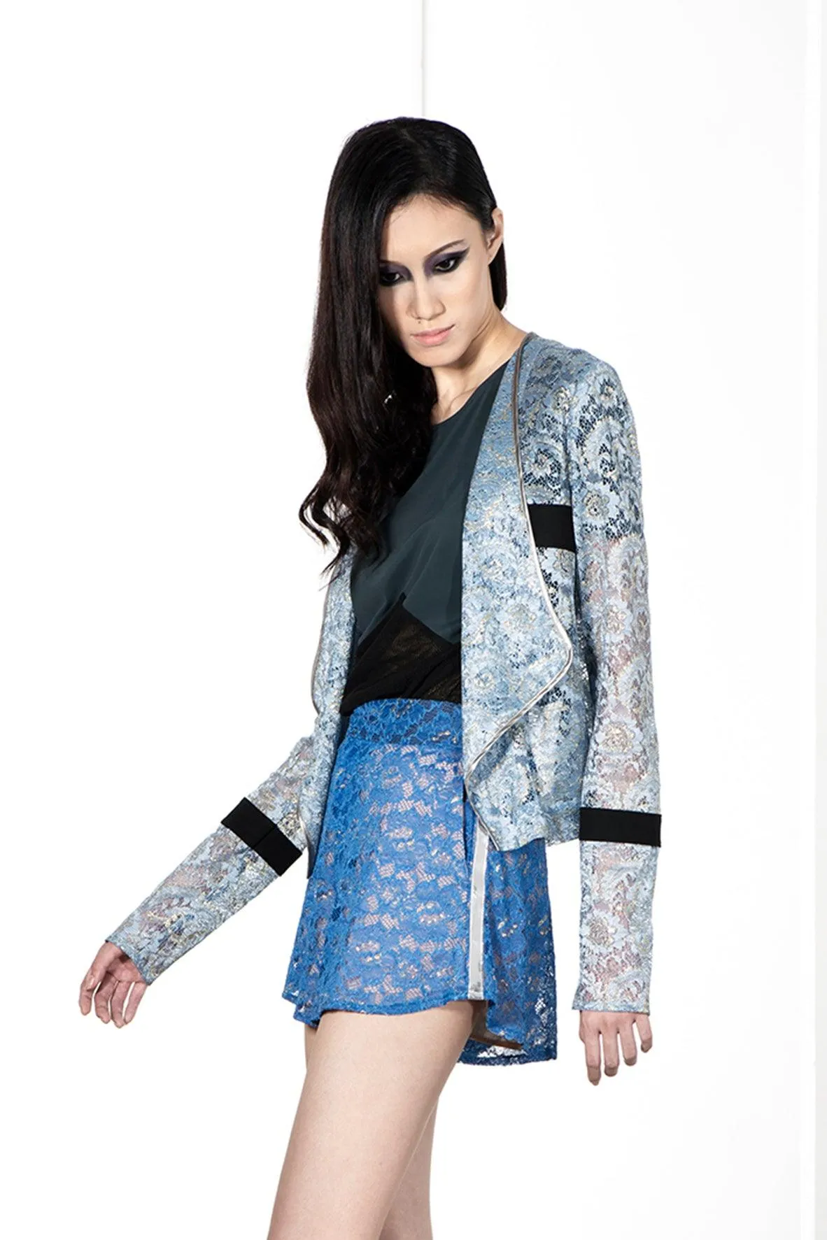 Metallic Lace Weave Motorcycle Crop Jacket