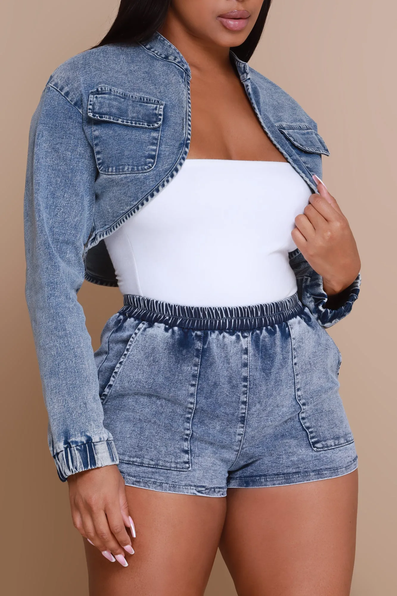 Not A Choice Cropped Denim Jacket - Blue