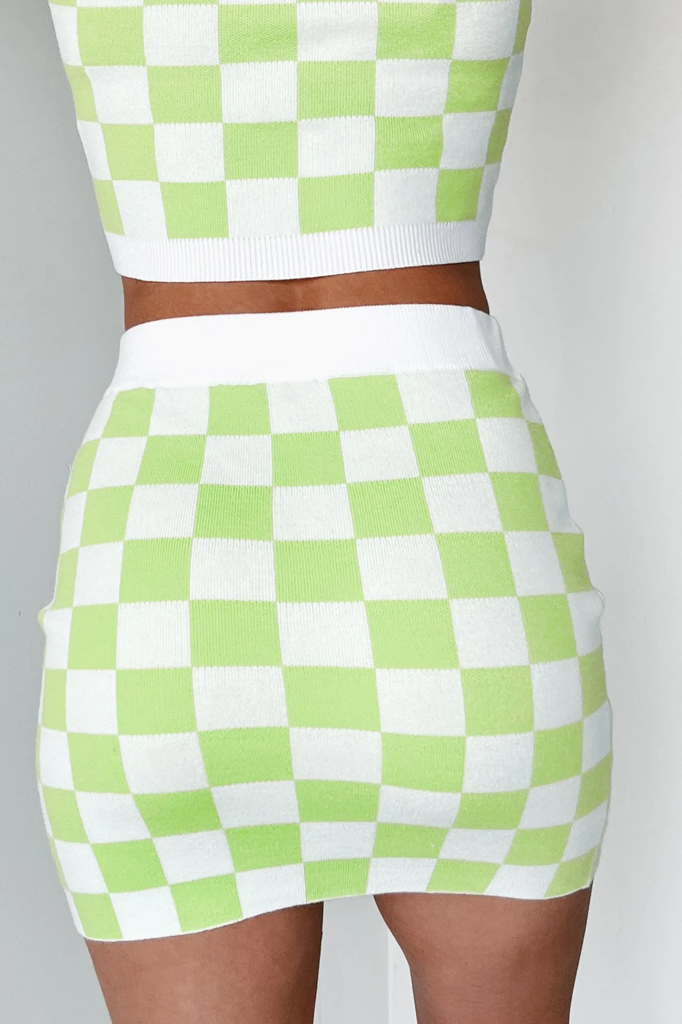 Old School Charm Checkered Sweater Mini Skirt (Green/White)