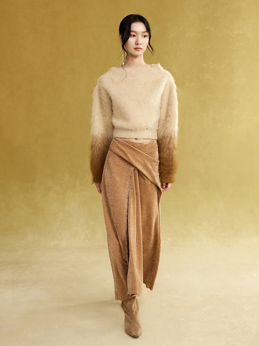 One-shoulder Short Gradient Sweater