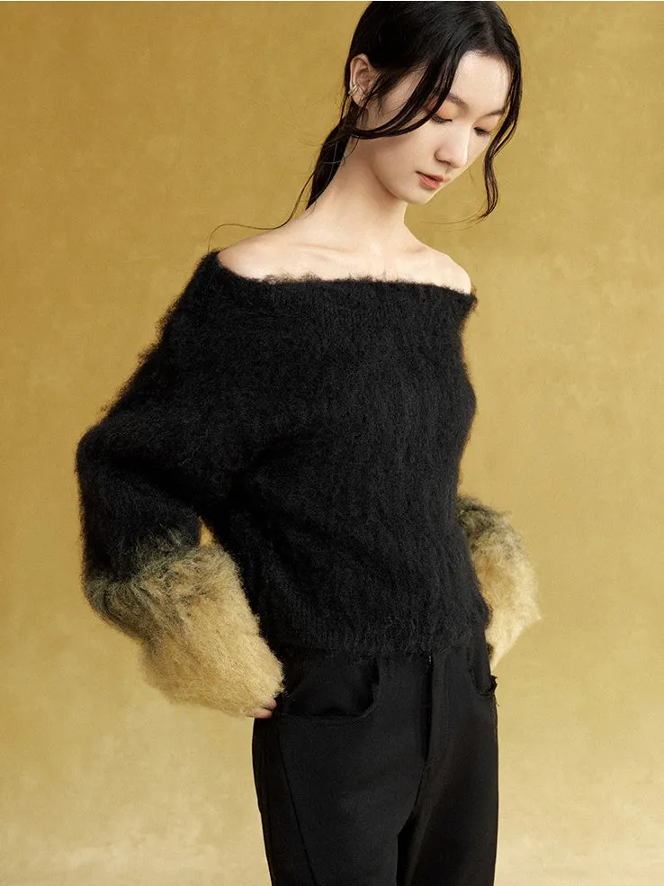 One-shoulder Short Gradient Sweater