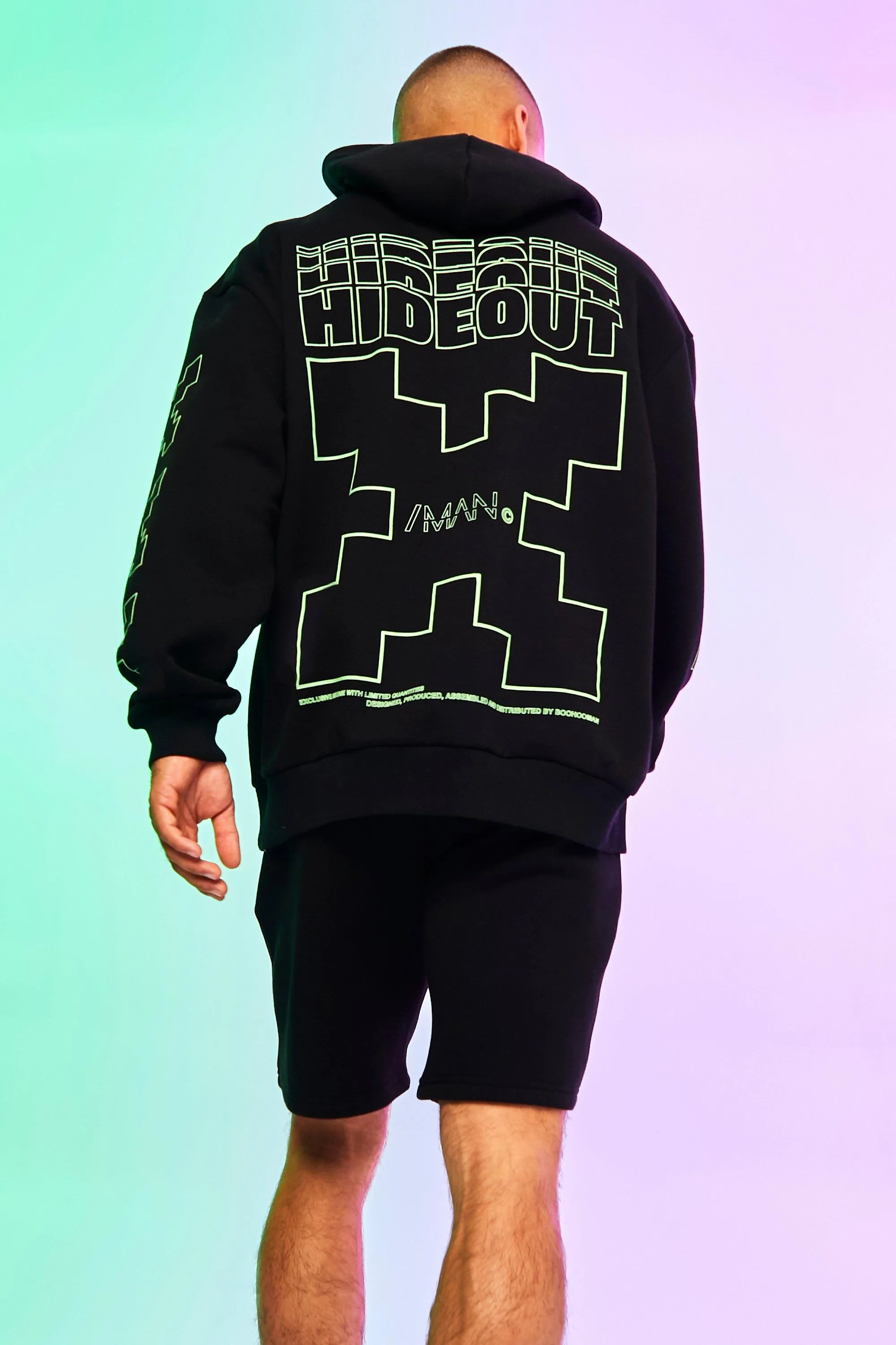 Oversized Hideout Back Print Hoodie | boohooMAN UK