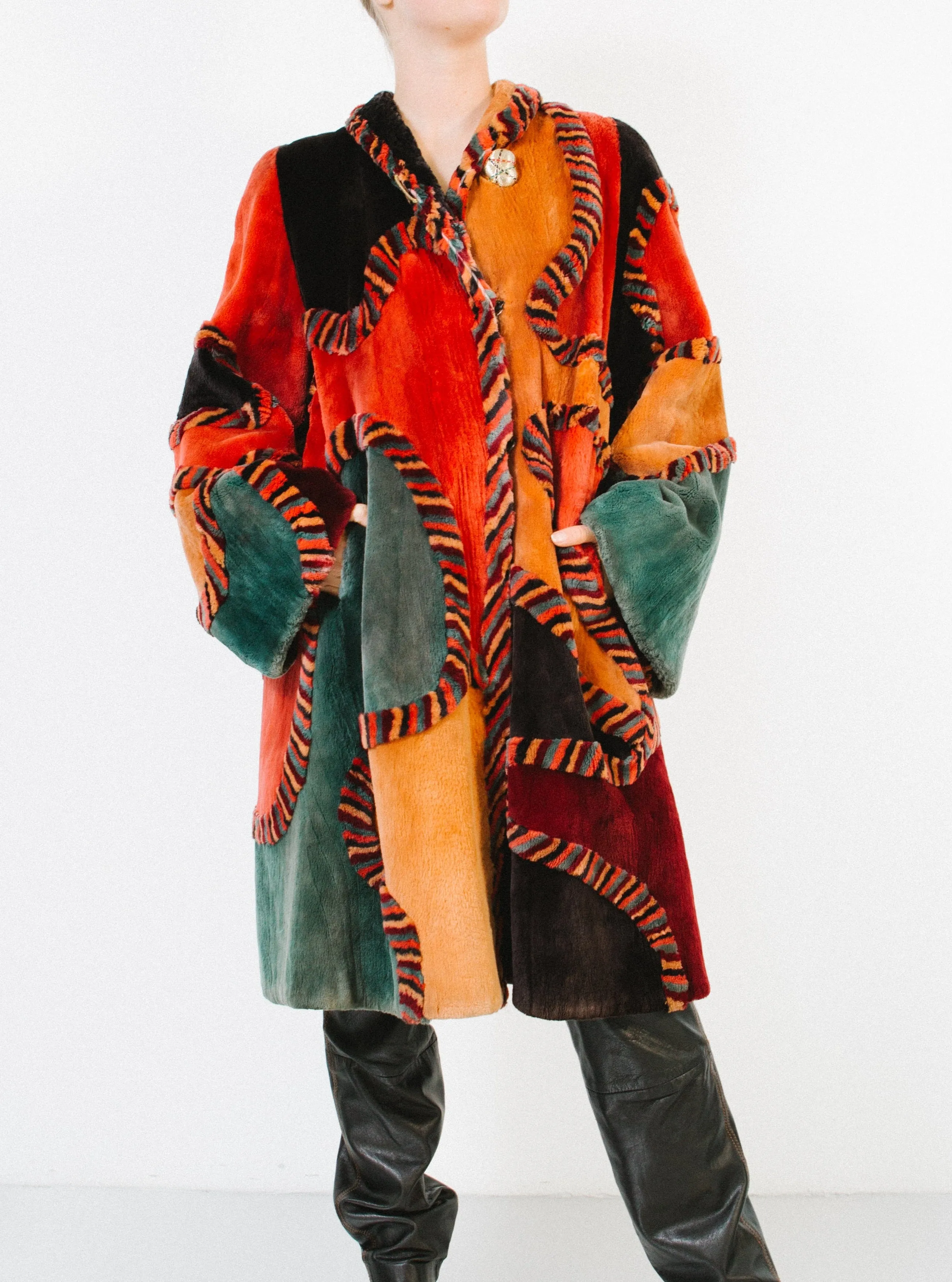 Patchwork Pieced Fur Coat