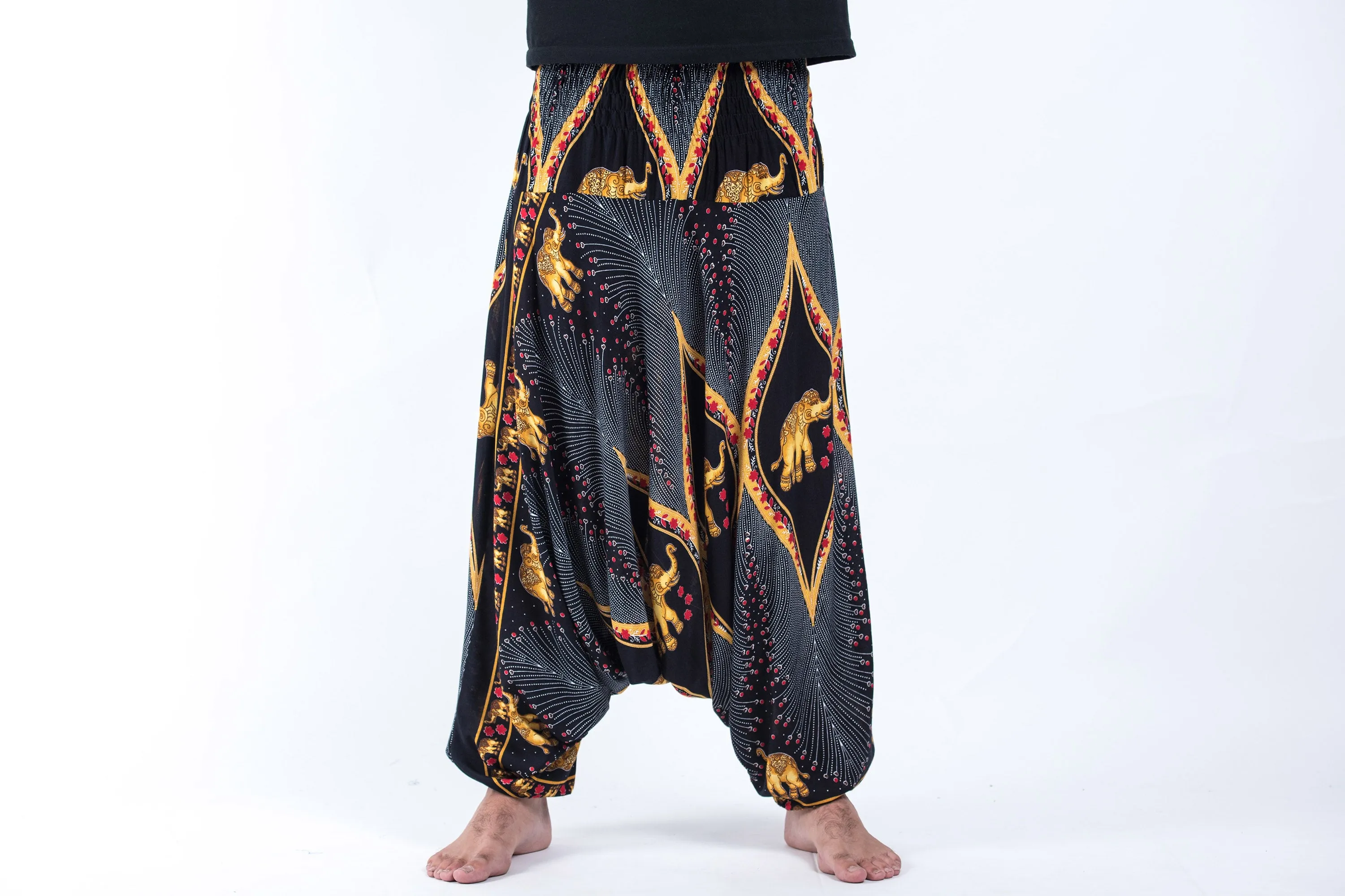 Peacock Elephant Drop Crotch Men's Elephant Pants in Black