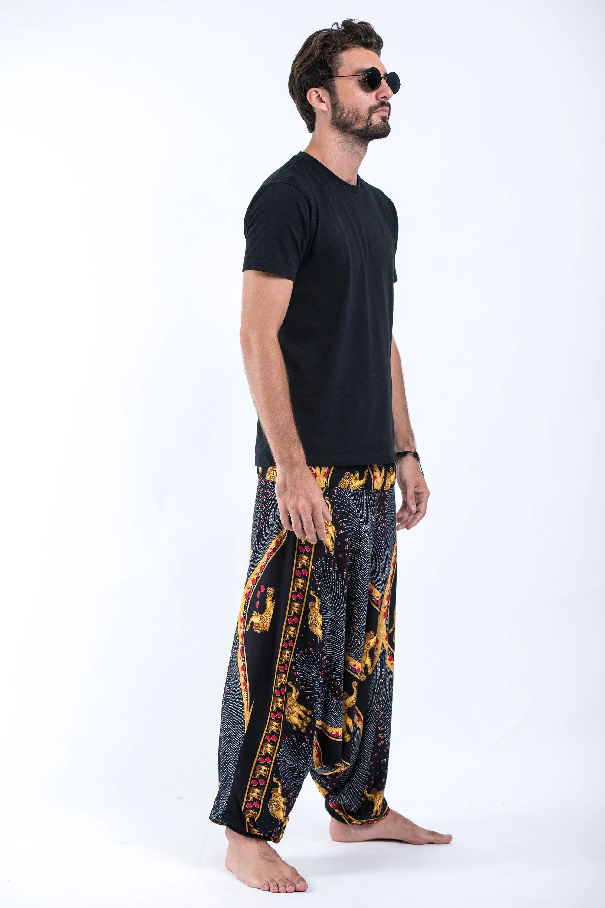 Peacock Elephant Drop Crotch Men's Elephant Pants in Black