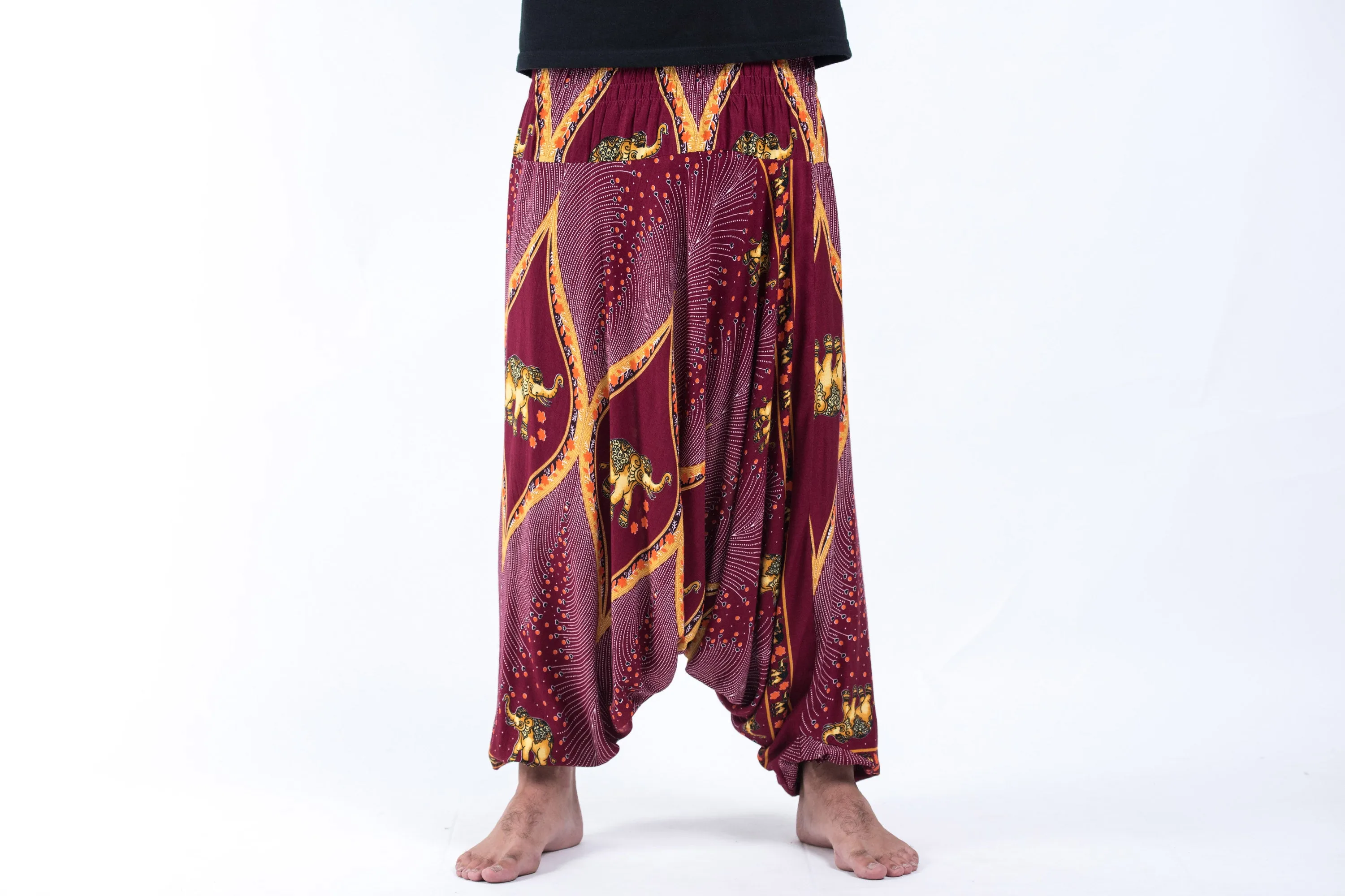 Peacock Elephant Drop Crotch Men's Elephant Pants in Red