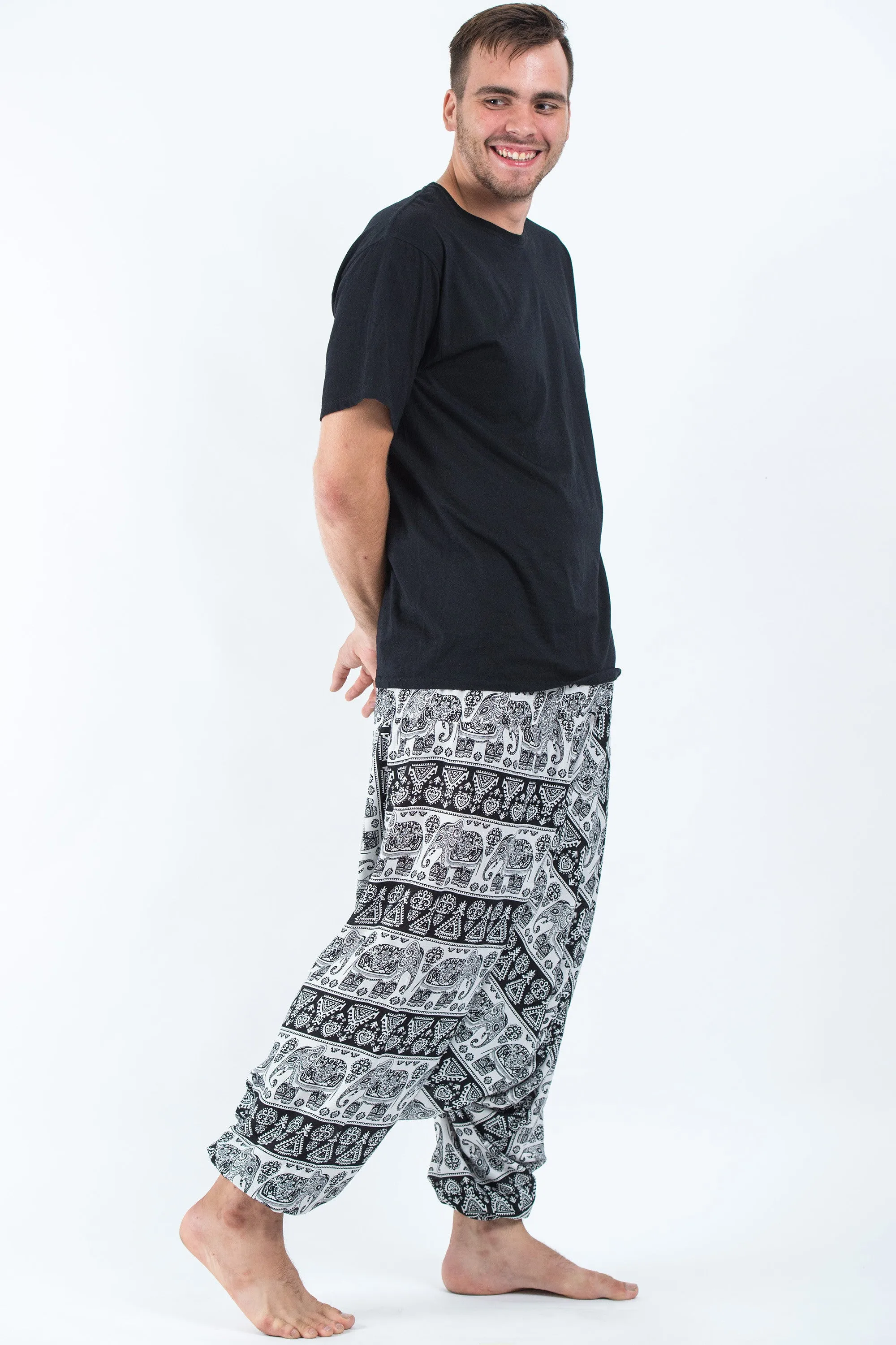 Plus Size Aztec Elephant Drop Crotch Men's Elephant Pants in Black White