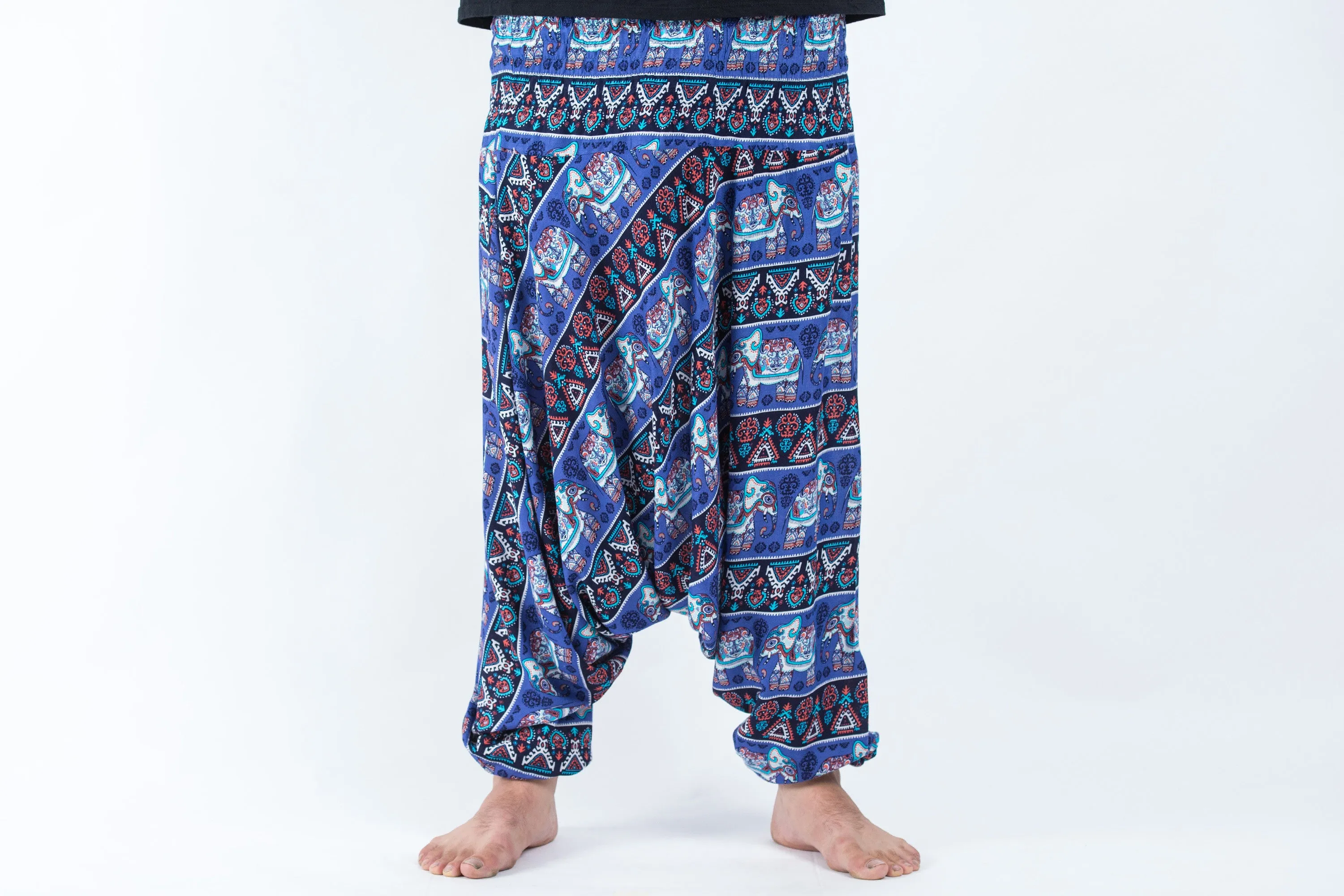 Plus Size Aztec Elephant Drop Crotch Men's Elephant Pants in Blue