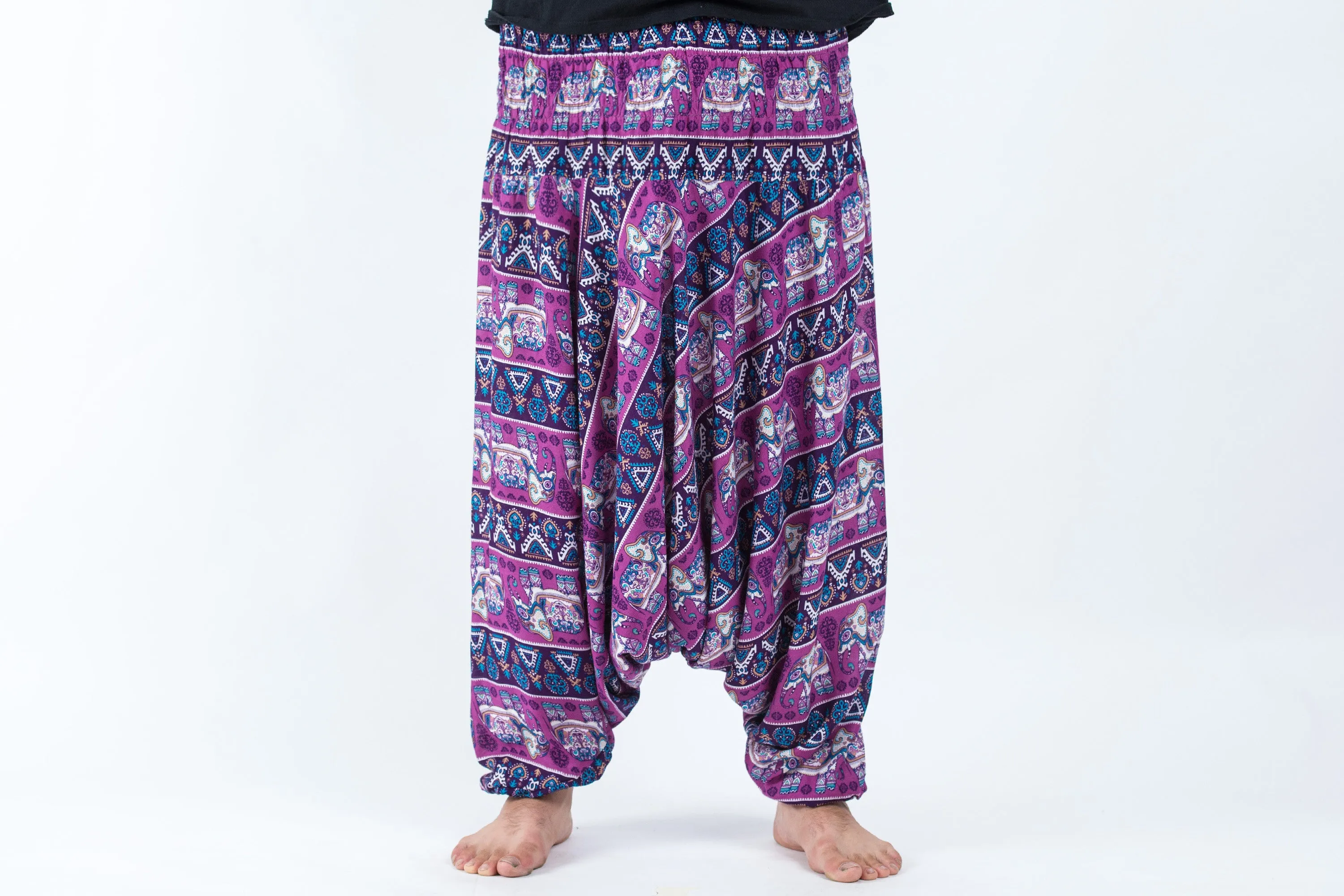 Plus Size Aztec Elephant Drop Crotch Men's Elephant Pants in Purple