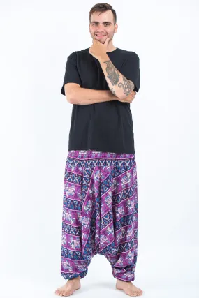 Plus Size Aztec Elephant Drop Crotch Men's Elephant Pants in Purple