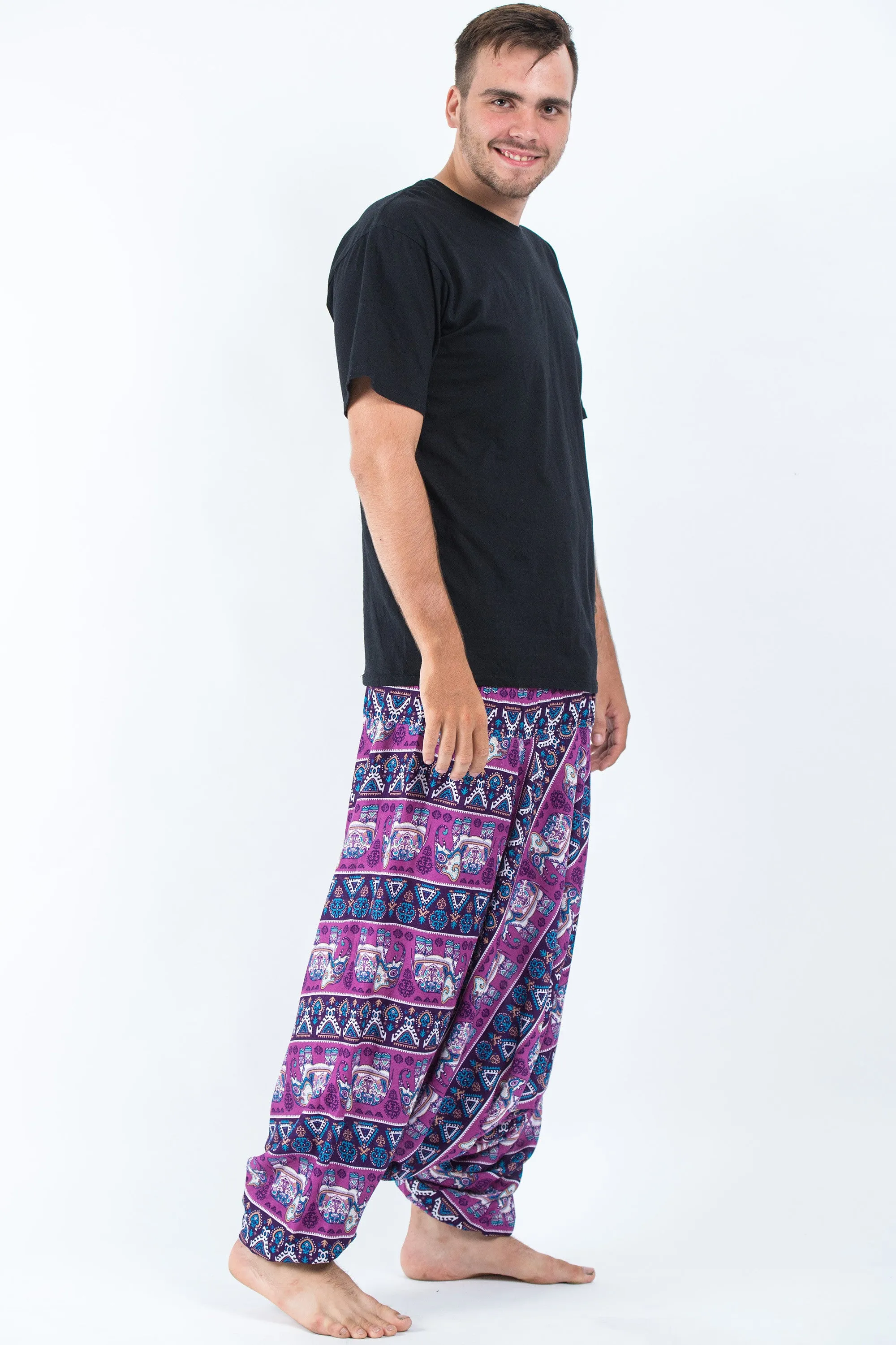 Plus Size Aztec Elephant Drop Crotch Men's Elephant Pants in Purple