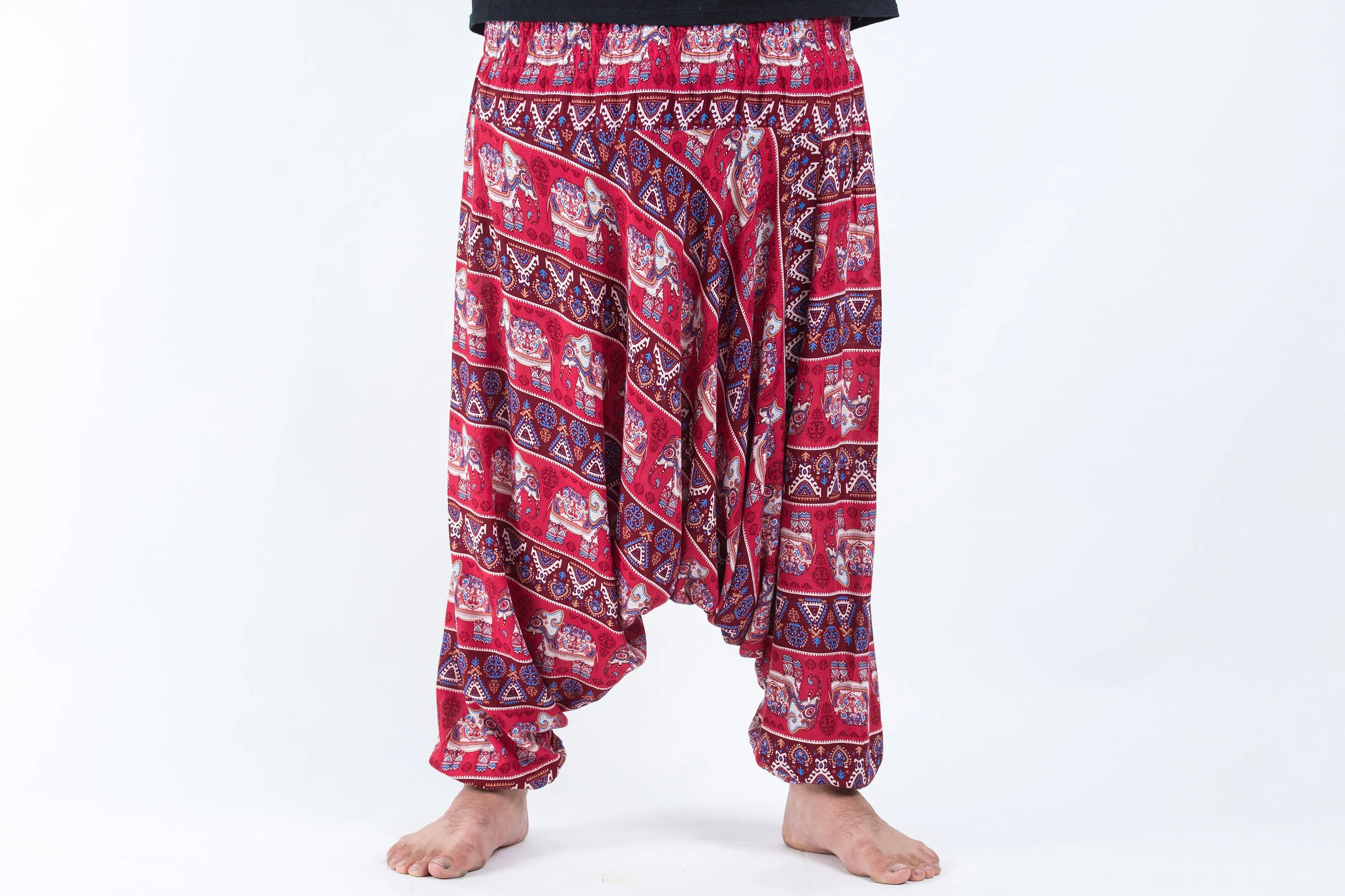 Plus Size Aztec Elephant Drop Crotch Men's Elephant Pants in Red