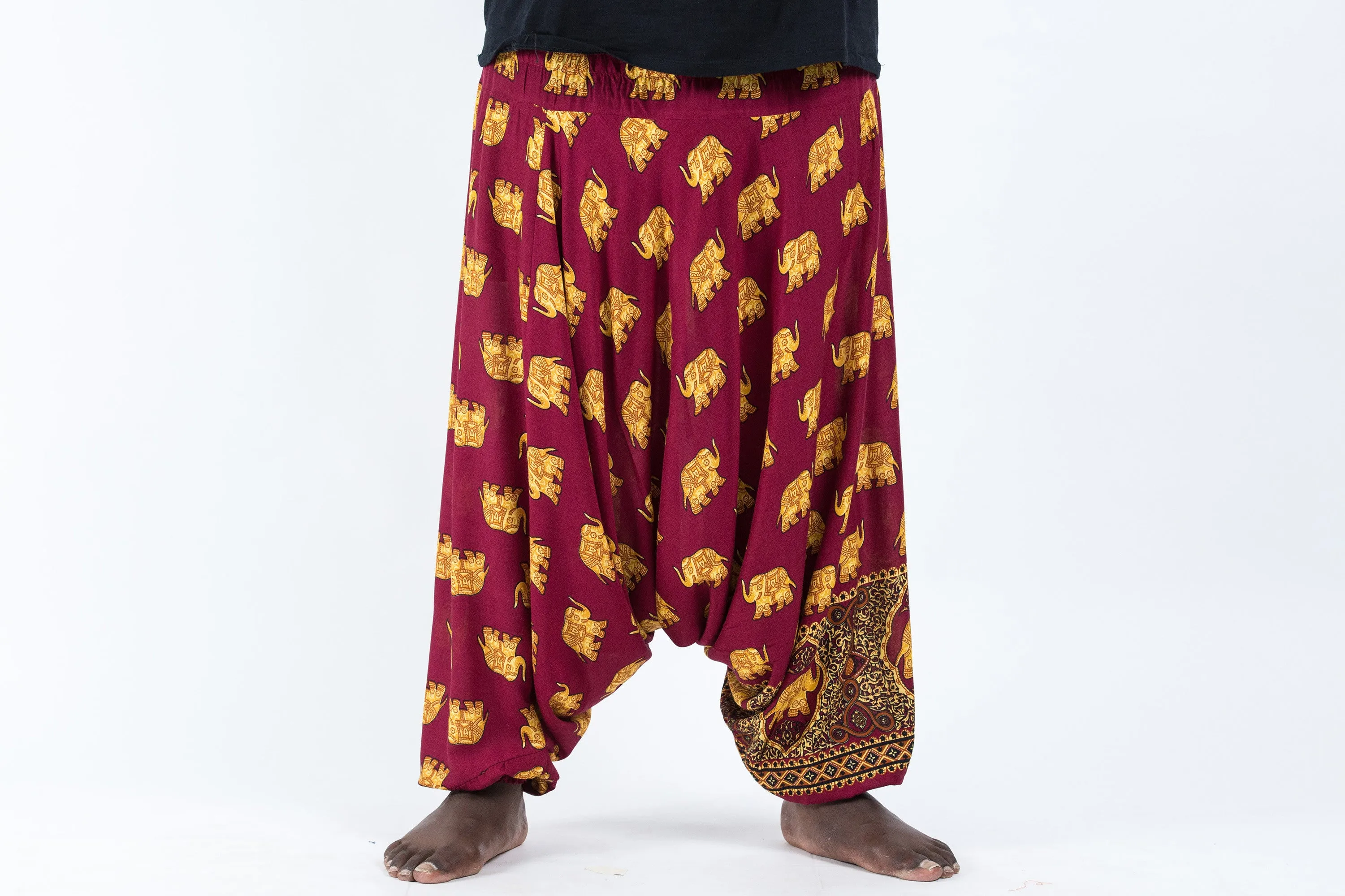 Plus Size Golden Elephant Drop Crotch Men's Elephant Pants in Maroon