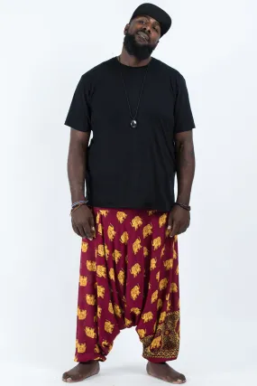 Plus Size Golden Elephant Drop Crotch Men's Elephant Pants in Maroon