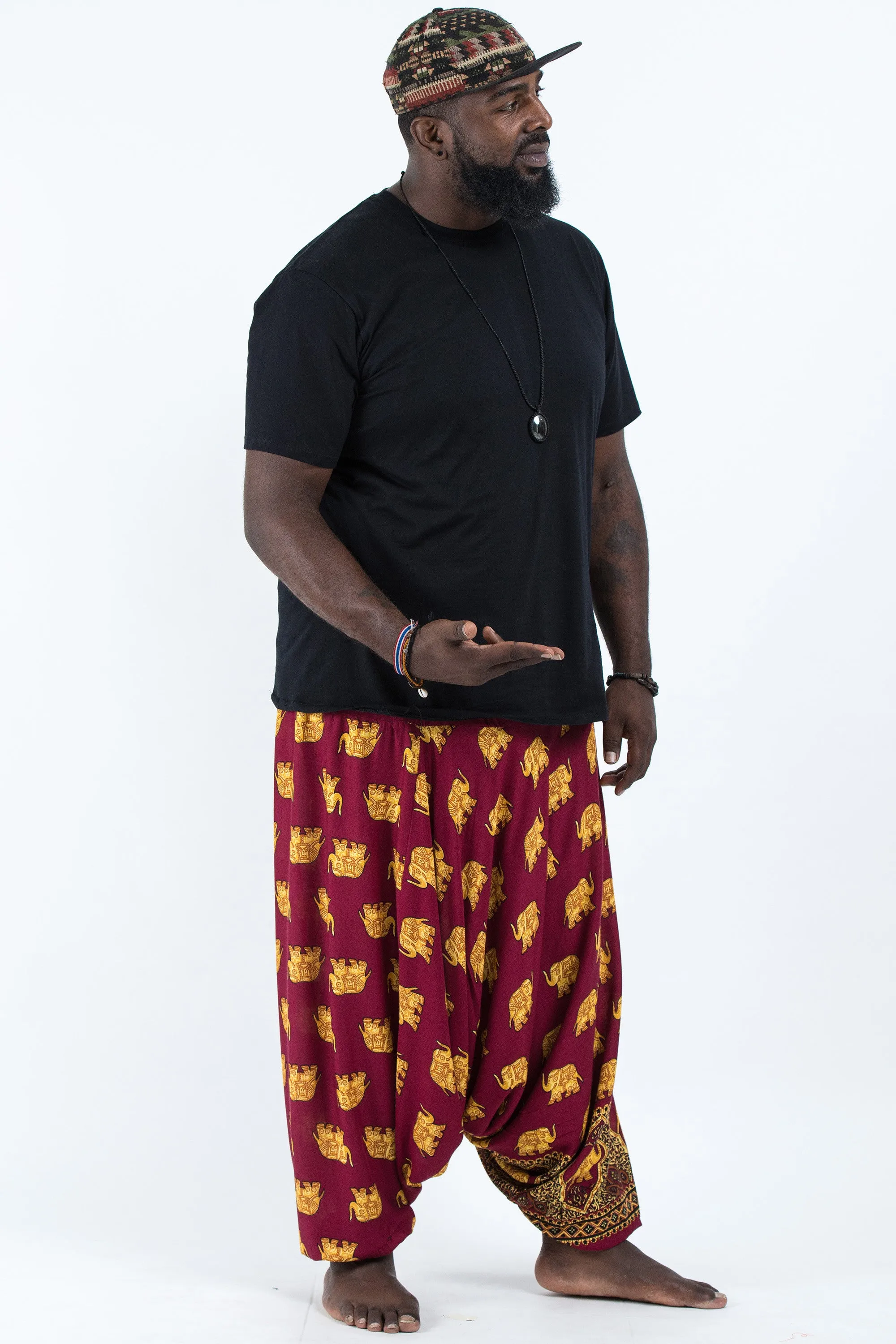 Plus Size Golden Elephant Drop Crotch Men's Elephant Pants in Maroon