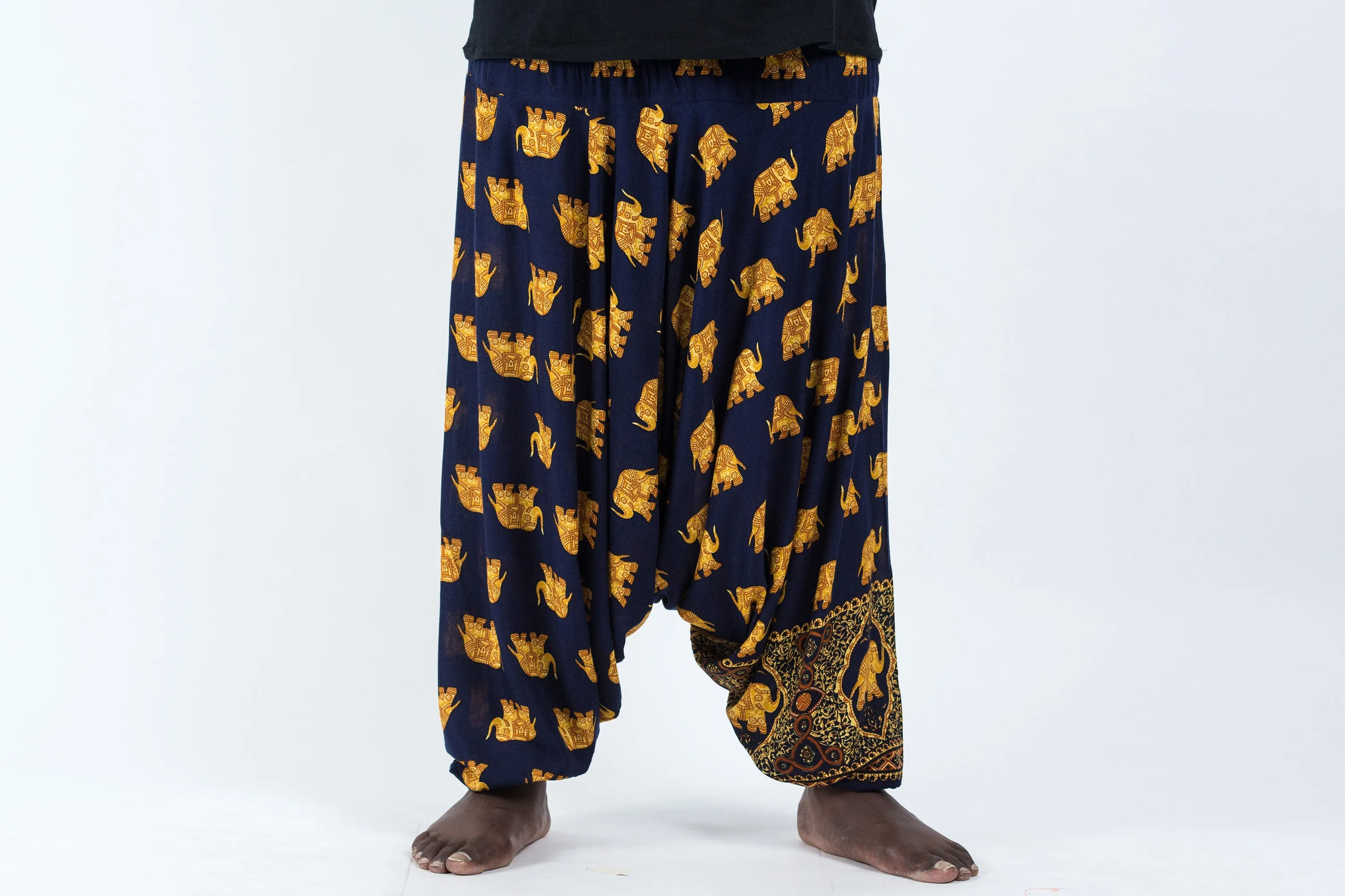 Plus Size Golden Elephant Drop Crotch Men's Elephant Pants in Navy