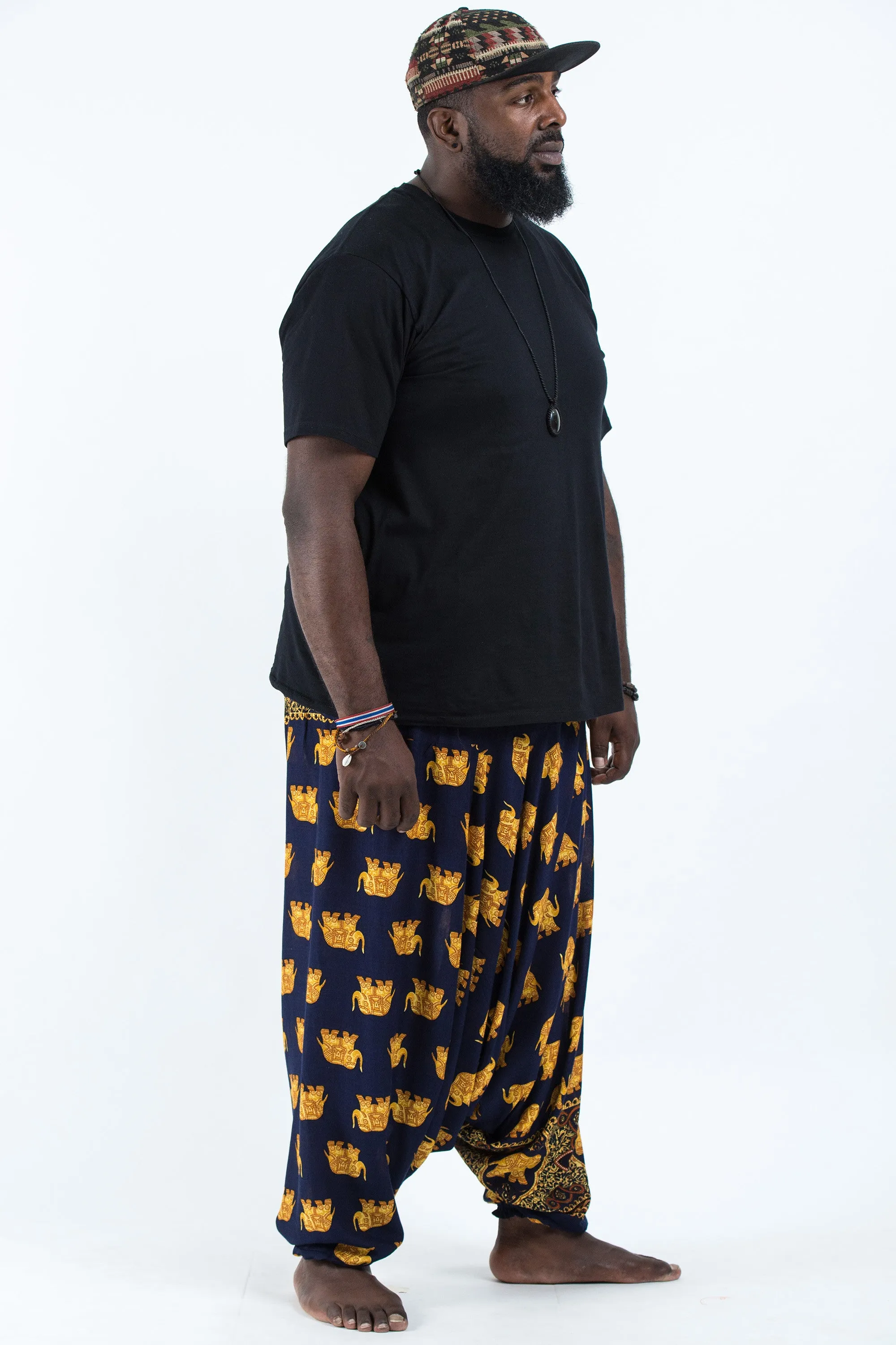 Plus Size Golden Elephant Drop Crotch Men's Elephant Pants in Navy