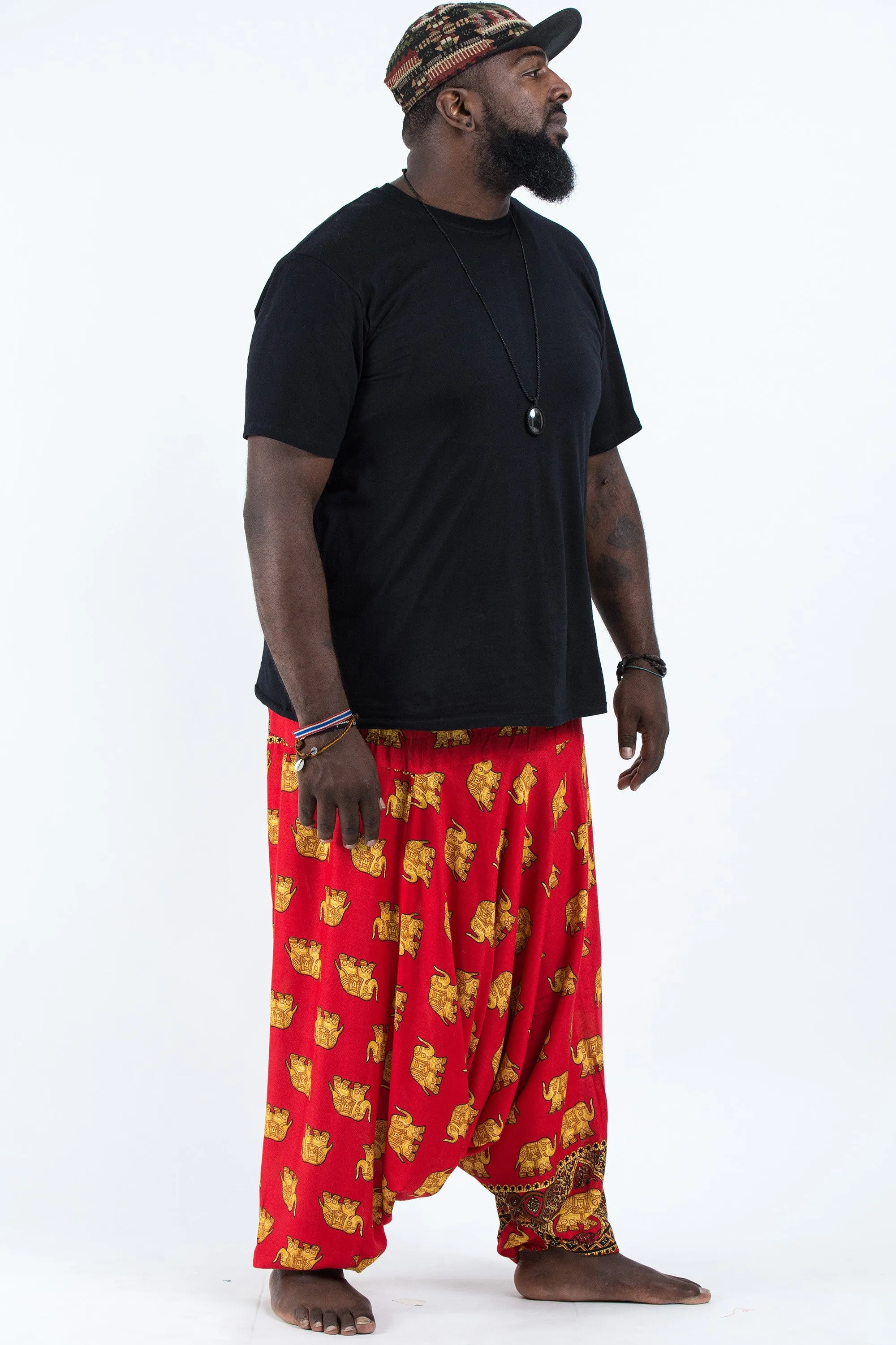 Plus Size Golden Elephant Drop Crotch Men's Elephant Pants in Red