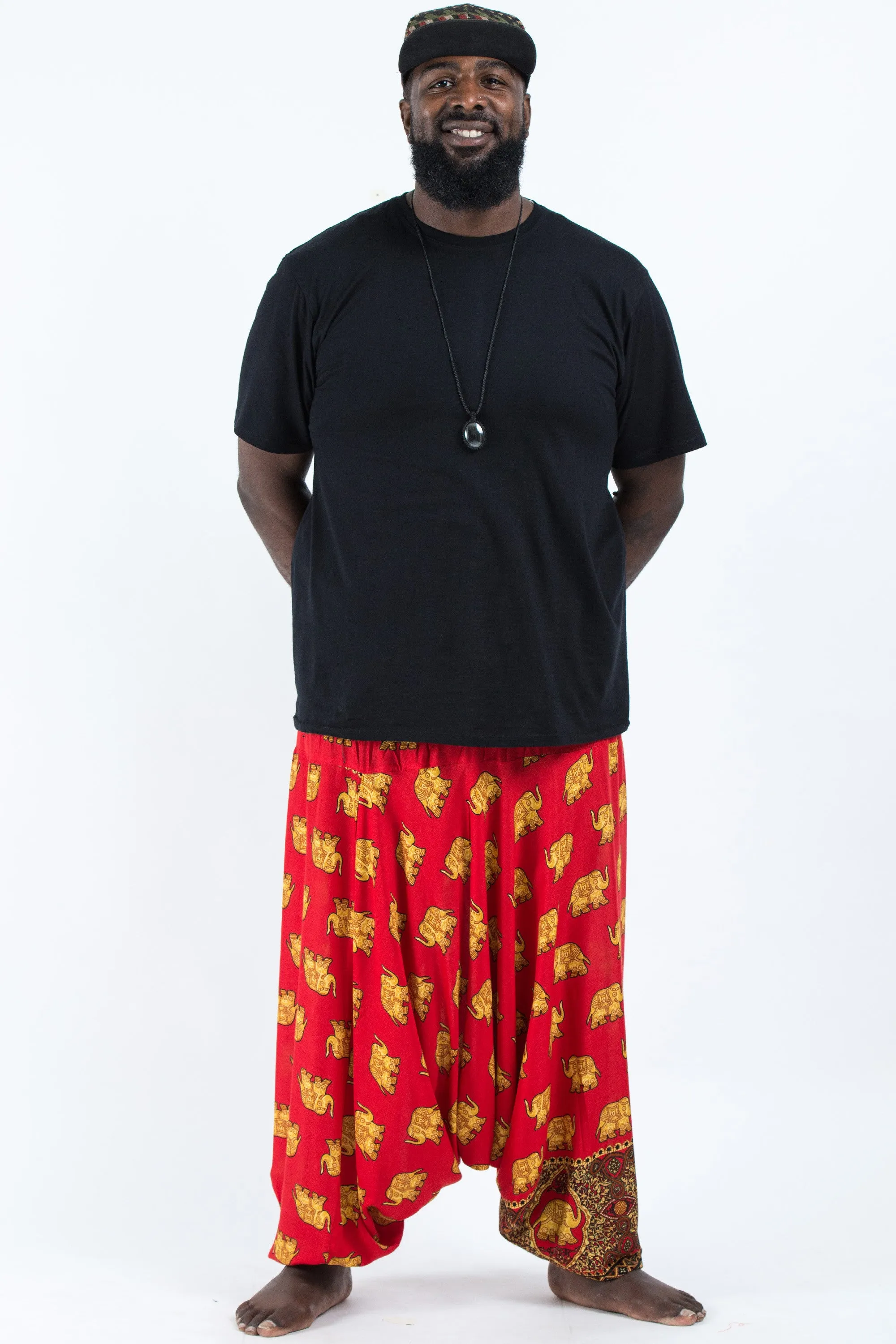 Plus Size Golden Elephant Drop Crotch Men's Elephant Pants in Red