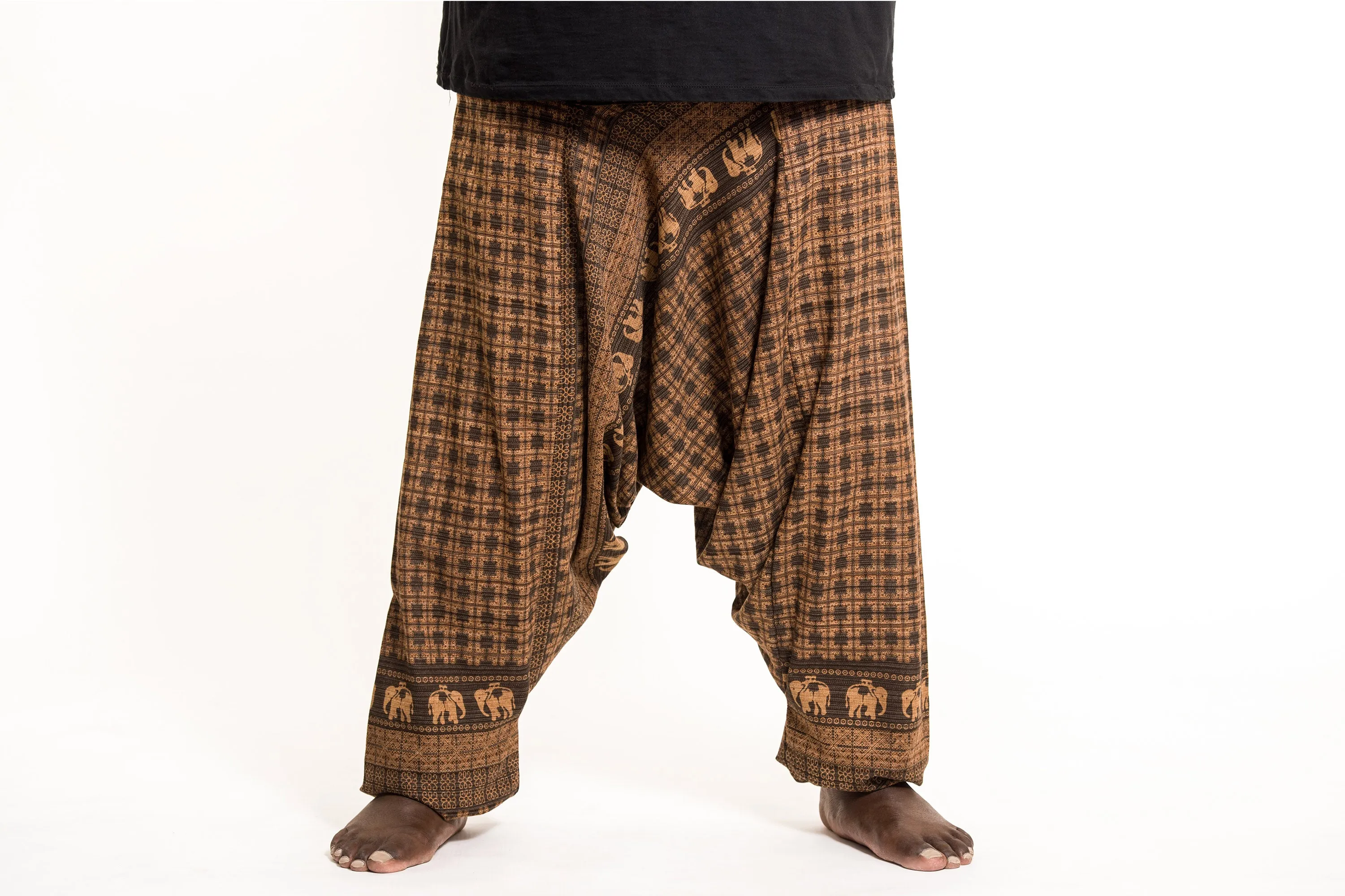 Plus Size Hill Tribe Elephant Men's Elephant Pants in Brown