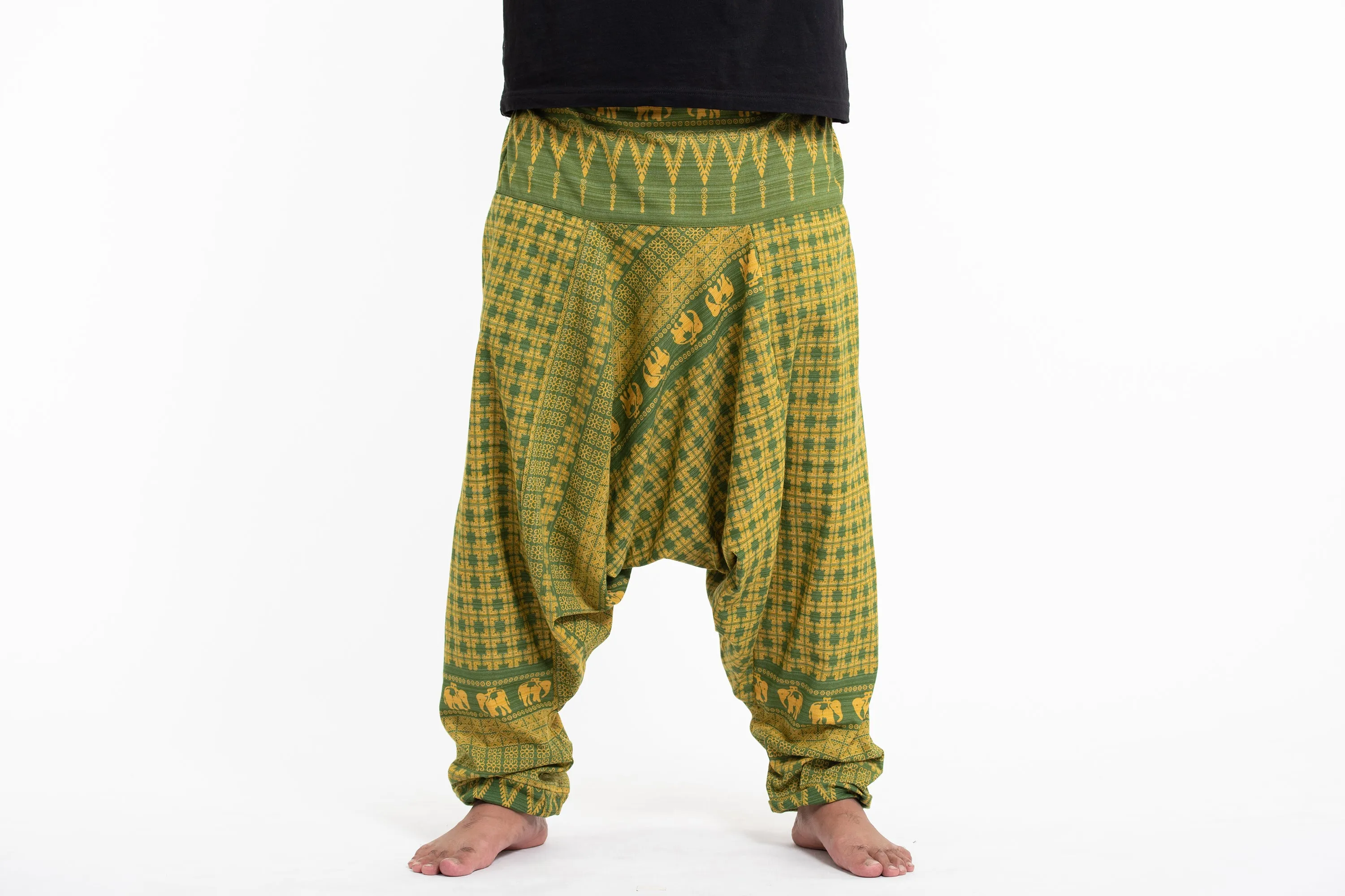 Plus Size Hill Tribe Elephant Men's Elephant Pants in Green