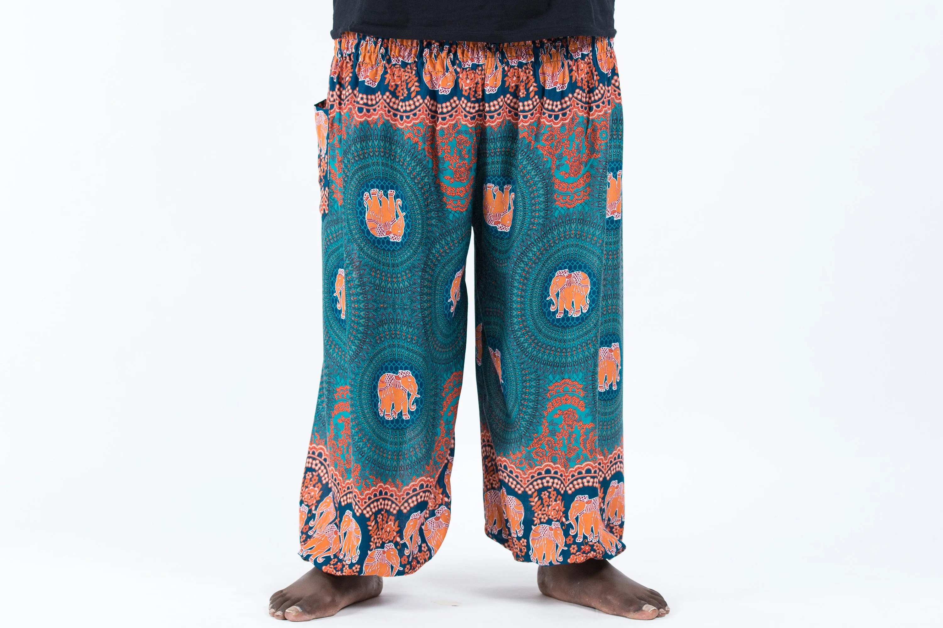 Plus Size Mandala Elephant Men's Elephant Pants in Turquoise