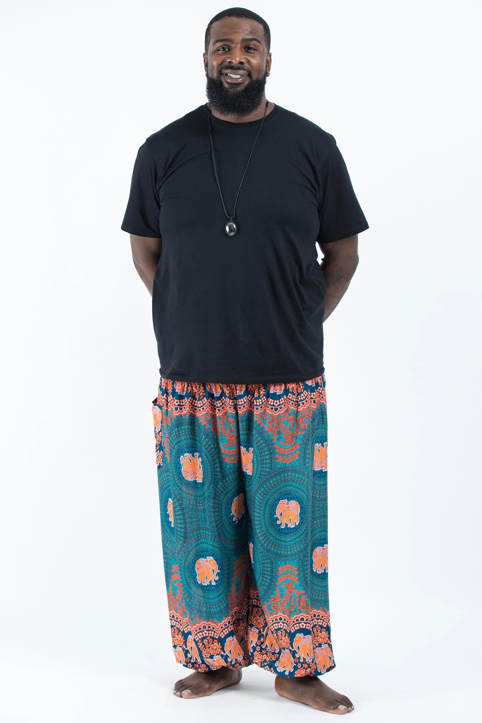 Plus Size Mandala Elephant Men's Elephant Pants in Turquoise