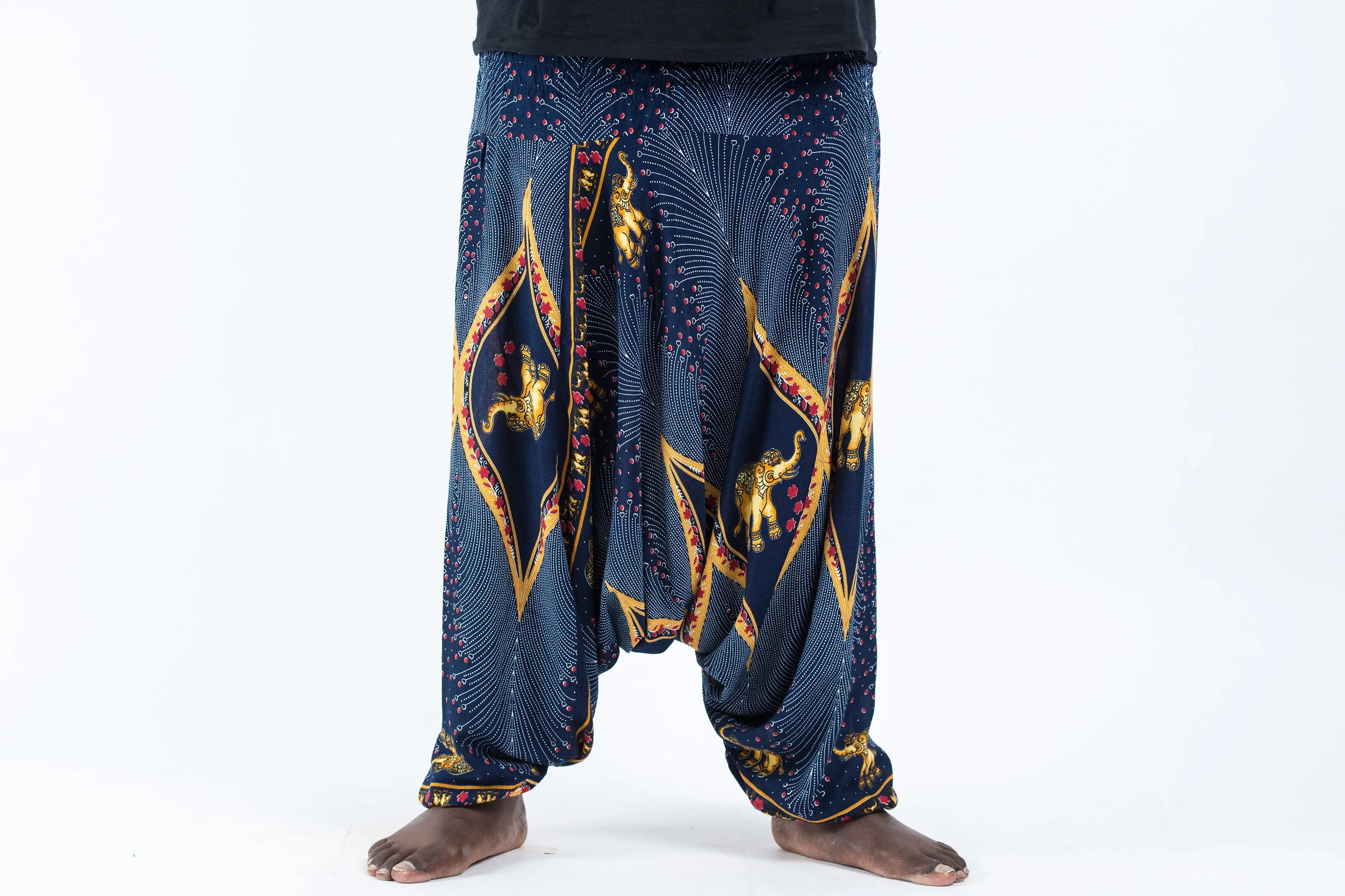 Plus Size Peacock Elephant Drop Crotch Men's Elephant Pants in Blue