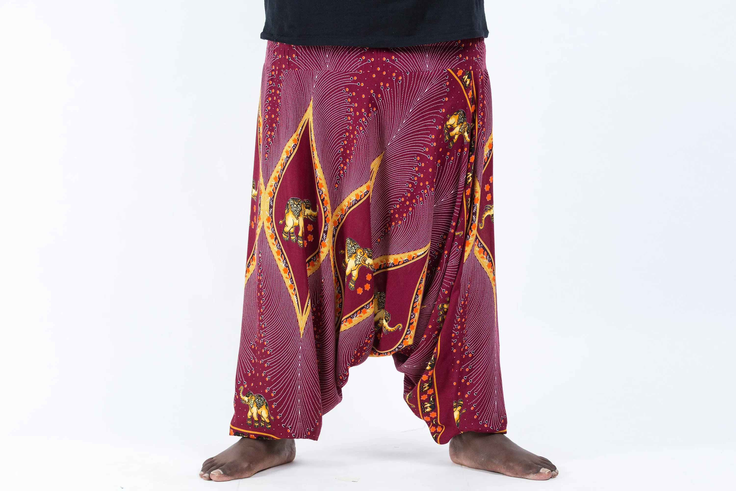 Plus Size Peacock Elephant Drop Crotch Men's Elephant Pants in Red