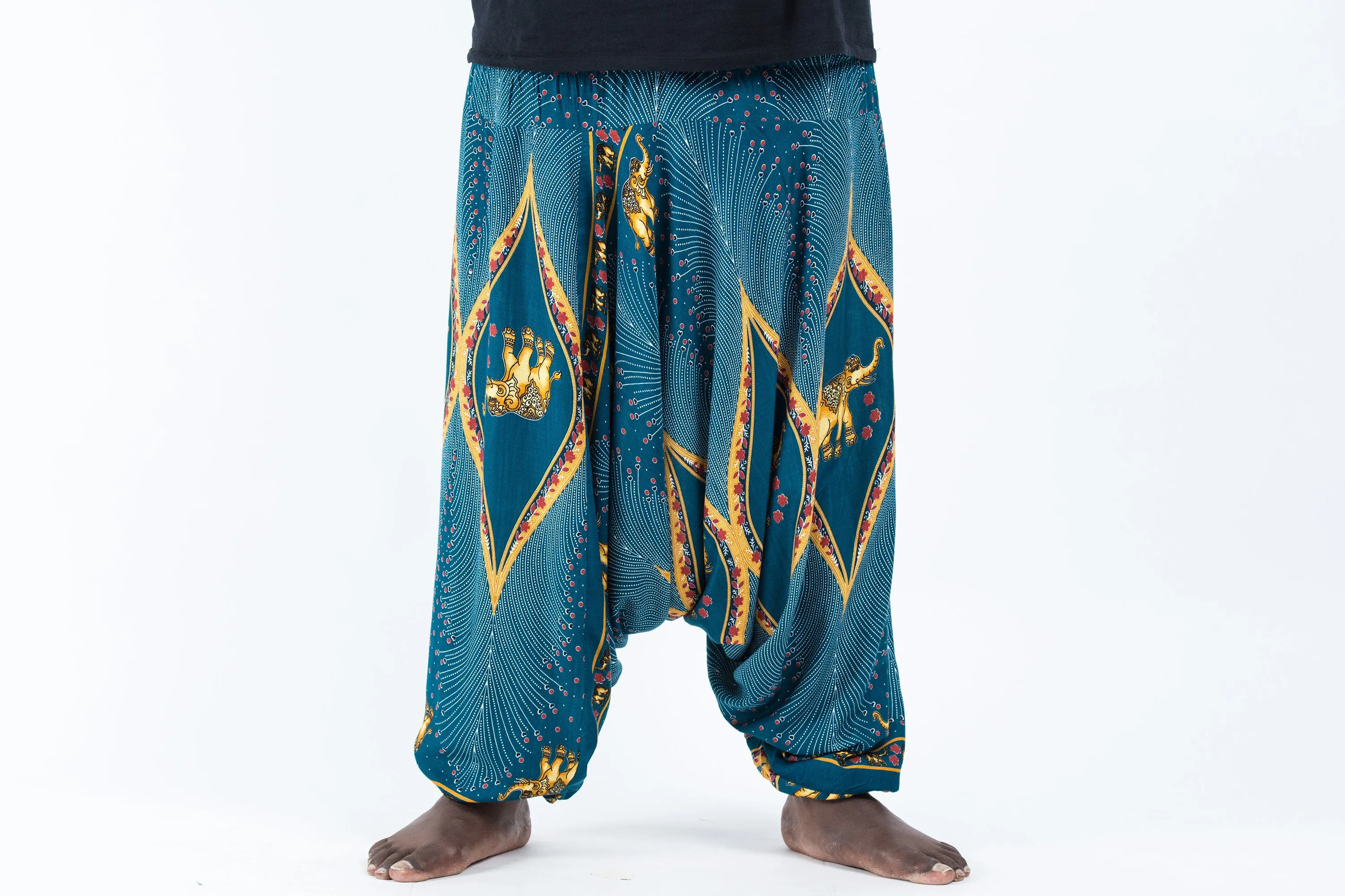 Plus Size Peacock Elephant Drop Crotch Men's Elephant Pants in Turquoise