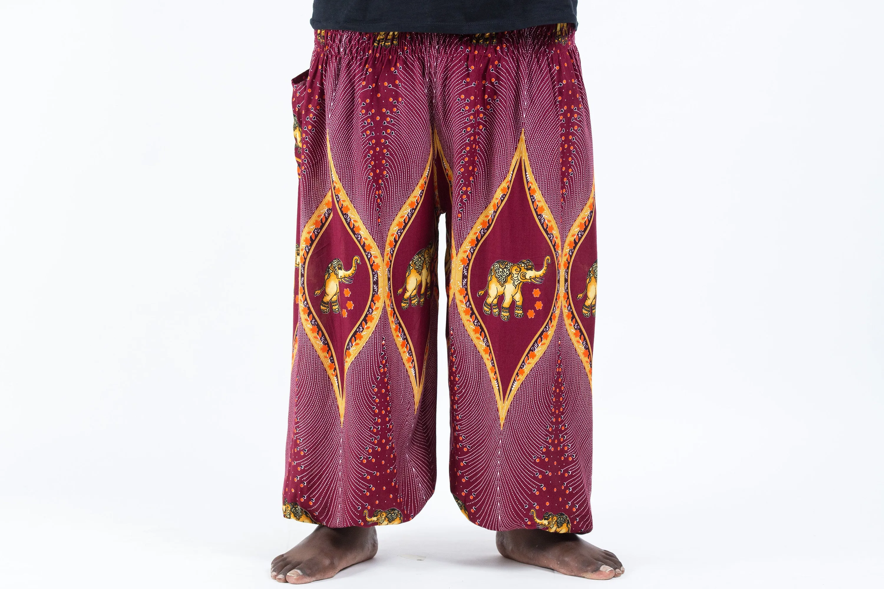 Plus Size Peacock Elephant Men's Elephant Pants in Red