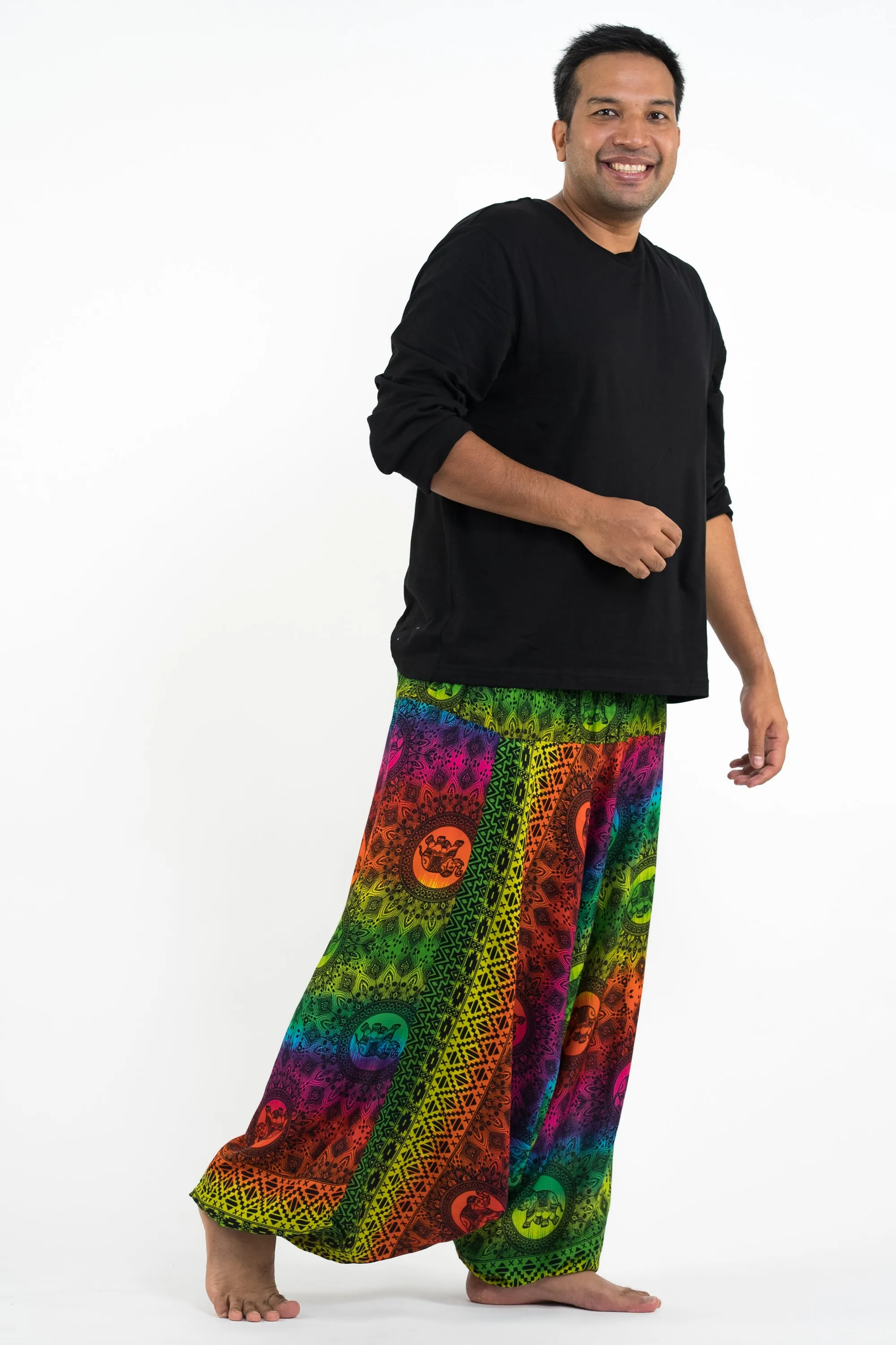 Plus Size Rainbow Elephant Drop Crotch Men's Elephant Pants in Green