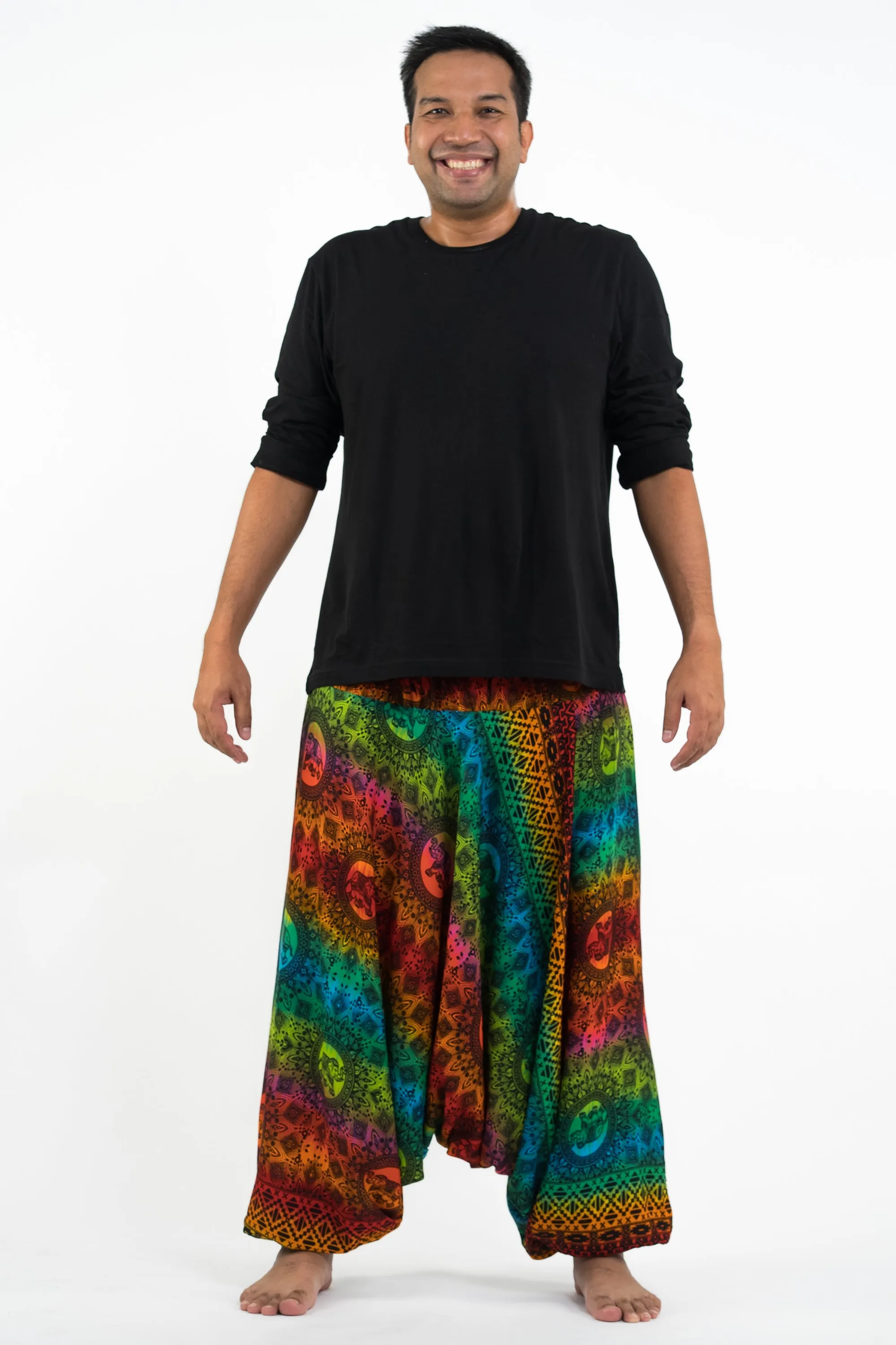 Plus Size Rainbow Elephant Drop Crotch Men's Elephant Pants in Orange